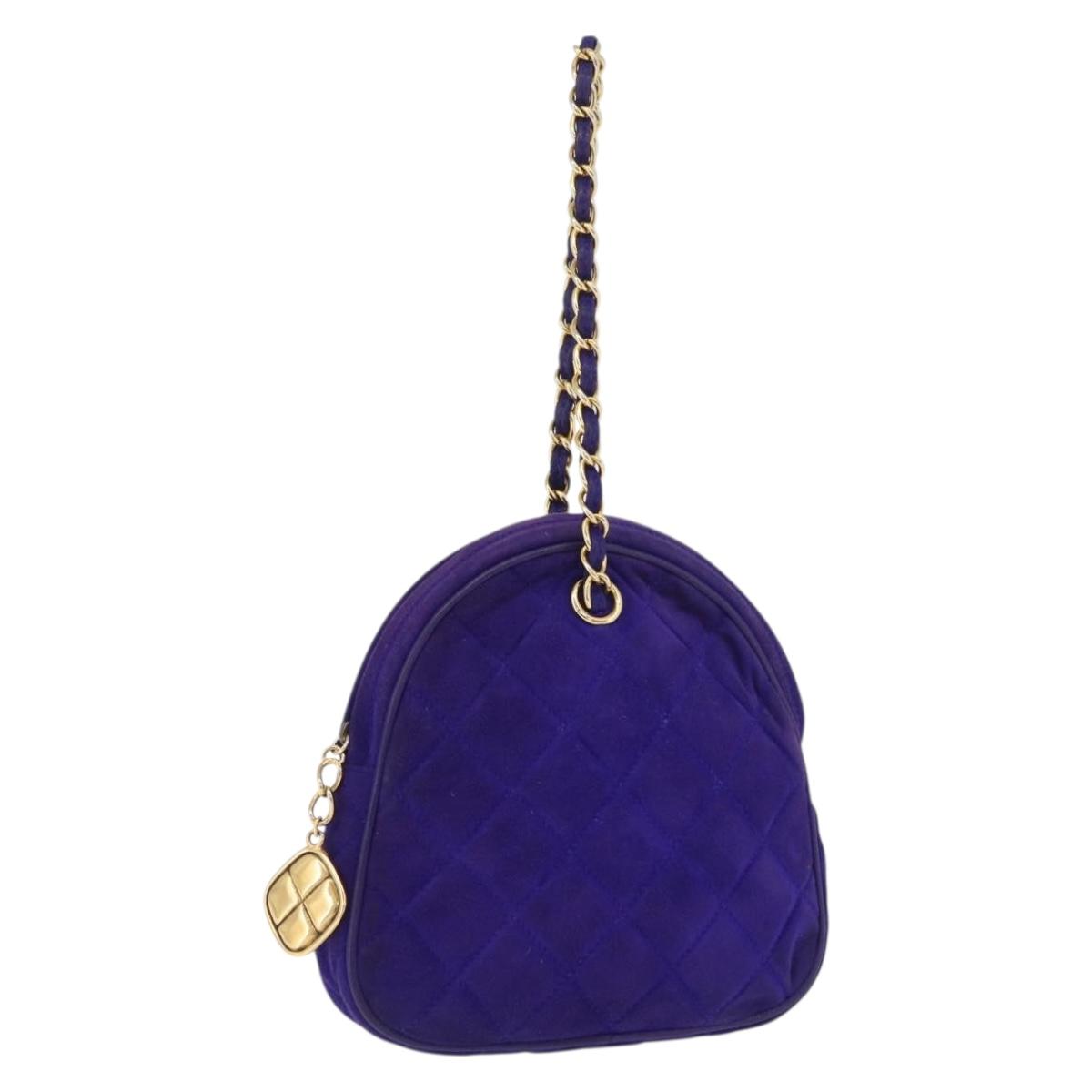 CHANEL Matelasse Chain Hand Bag Suede Purple Gold CC Auth YKZ821A