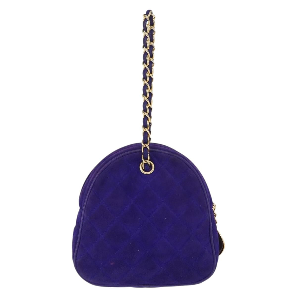 CHANEL Matelasse Chain Hand Bag Suede Purple Gold CC Auth YKZ821A