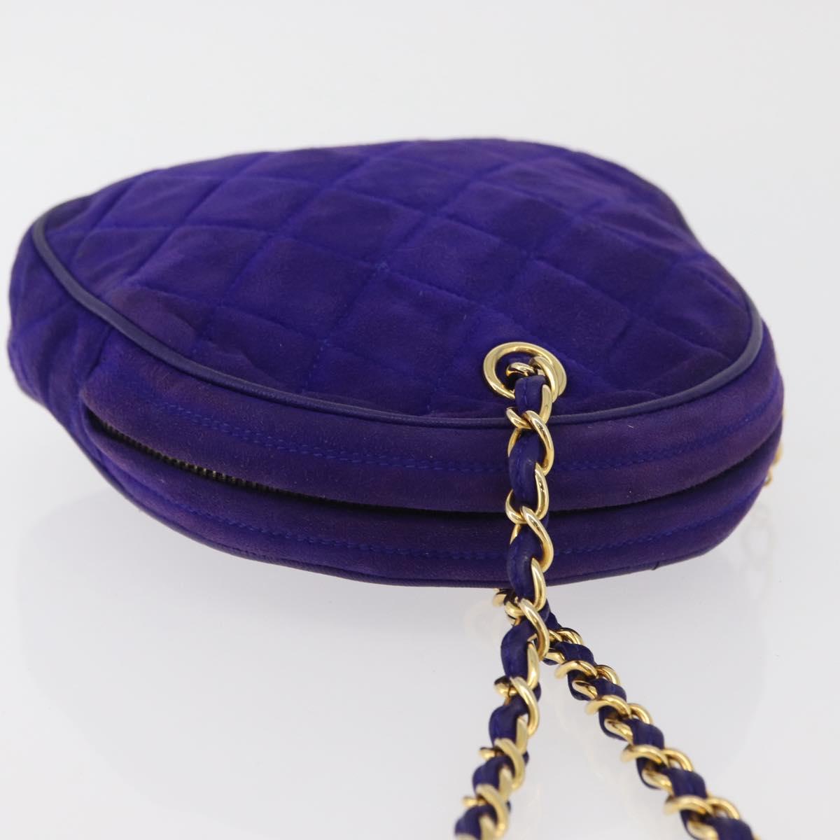 CHANEL Matelasse Chain Hand Bag Suede Purple Gold CC Auth YKZ821A