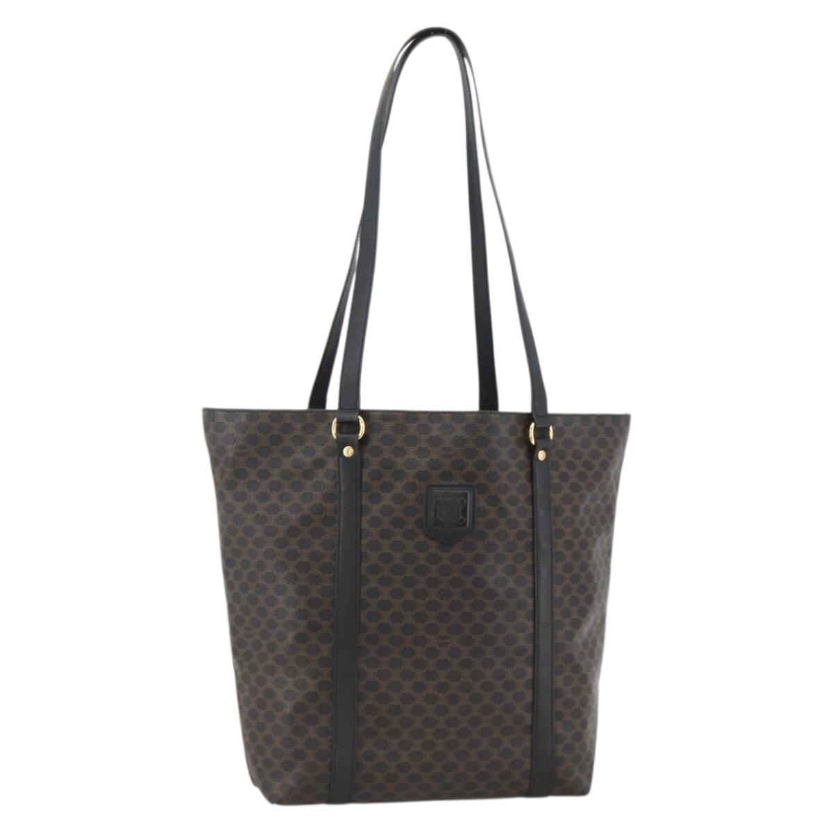 CELINE Macadam Canvas Tote Bag PVC Leather Black Gold Auth YKZ828A