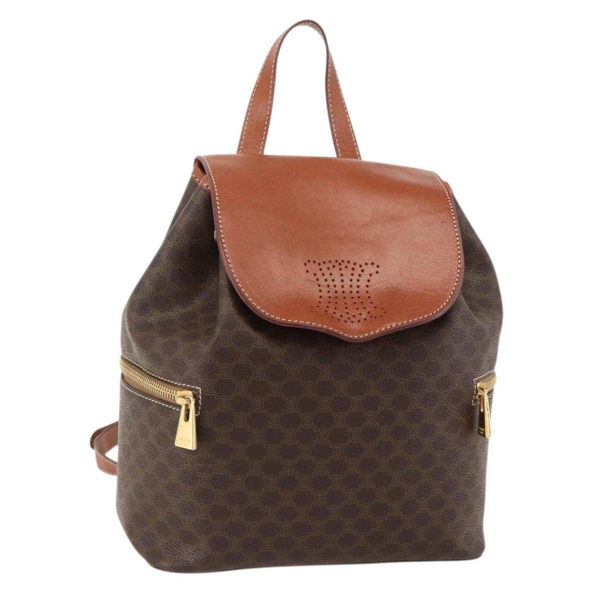 CELINE Macadam Canvas Backpack PVC Leather Brown Gold Auth YKZ829A