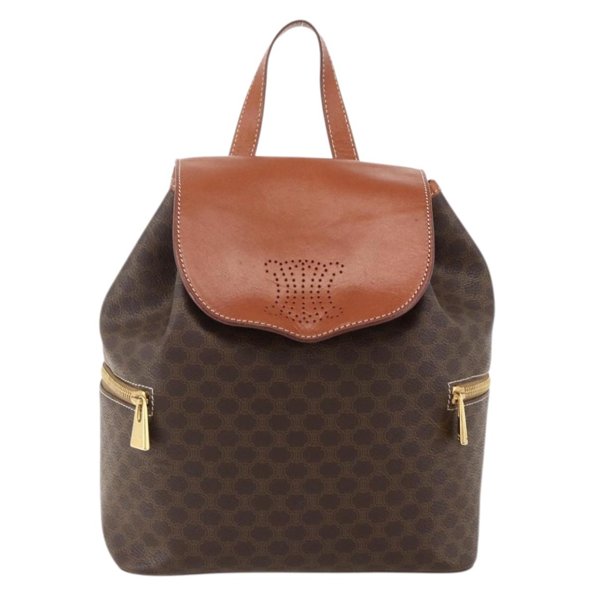 CELINE Macadam Canvas Backpack PVC Leather Brown Gold Auth YKZ829A