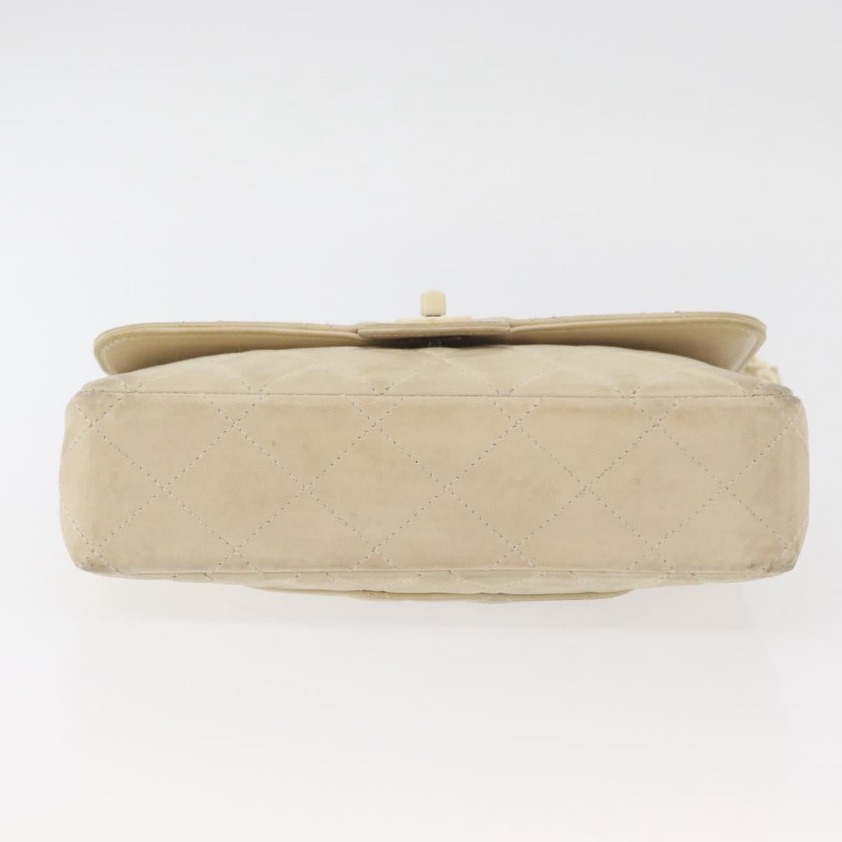 CHANEL Matelasse 25 Pla Chain Shoulder Bag Lamb Skin Ivory CC Auth YKZ833A