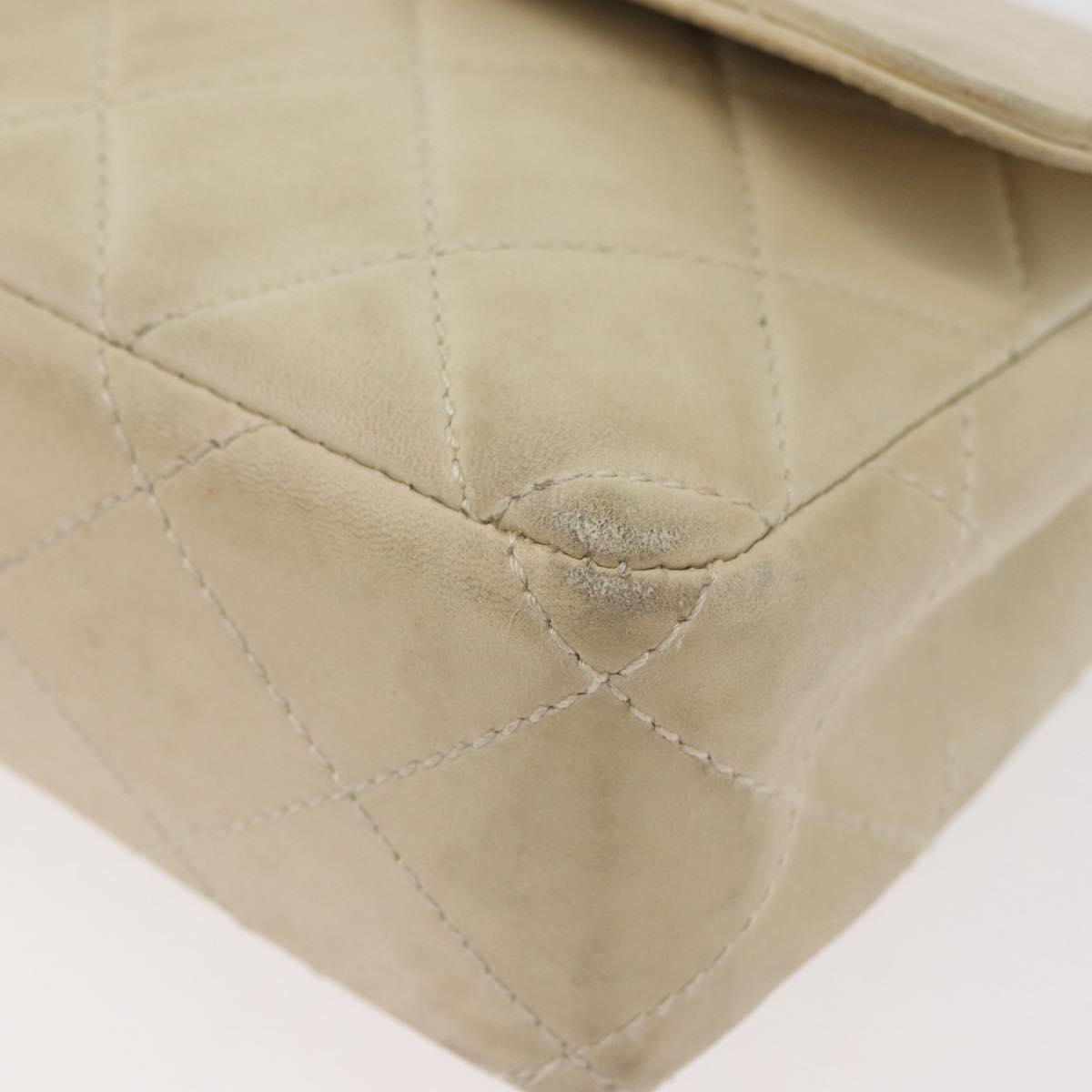 CHANEL Matelasse 25 Pla Chain Shoulder Bag Lamb Skin Ivory CC Auth YKZ833A