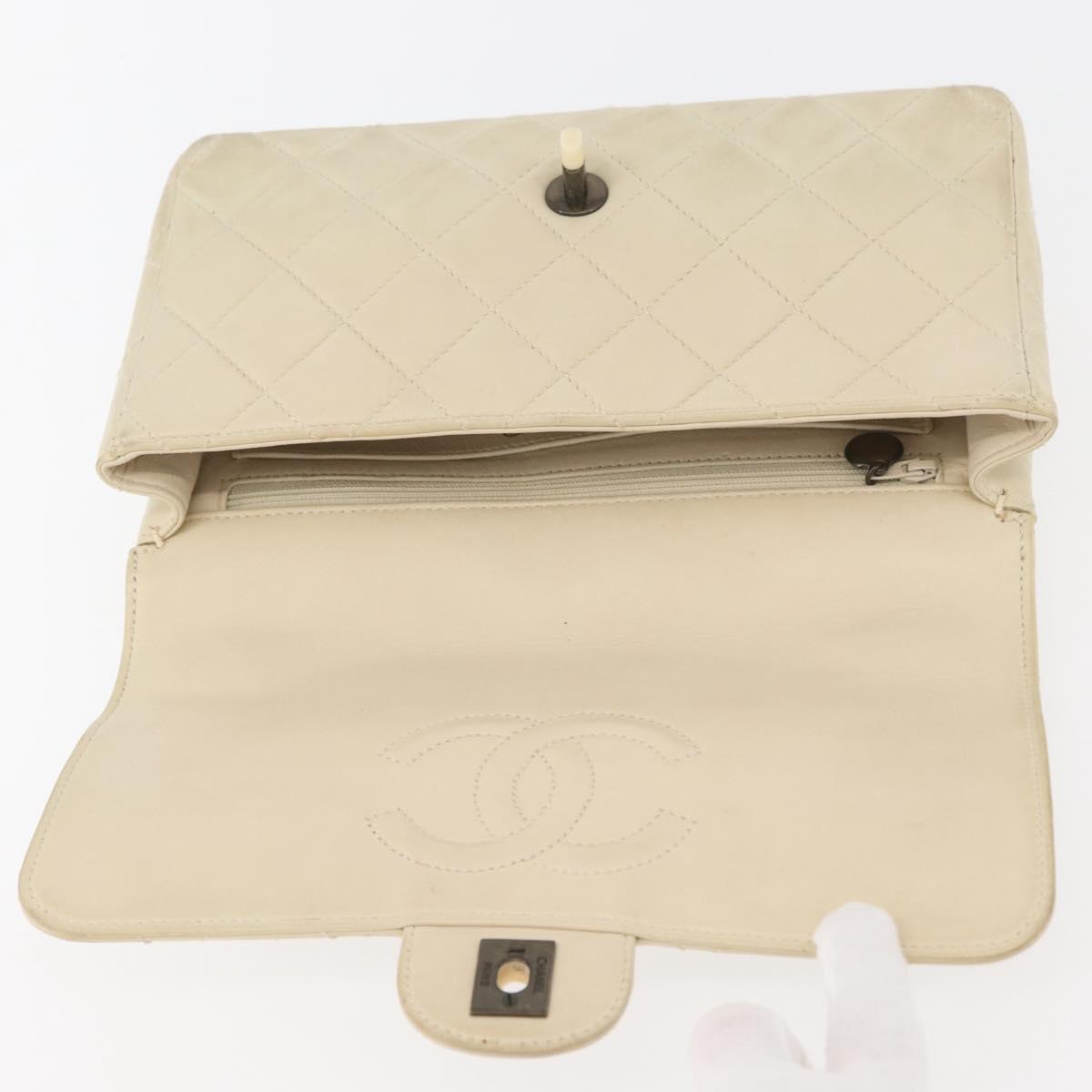 CHANEL Matelasse 25 Pla Chain Shoulder Bag Lamb Skin Ivory CC Auth YKZ833A