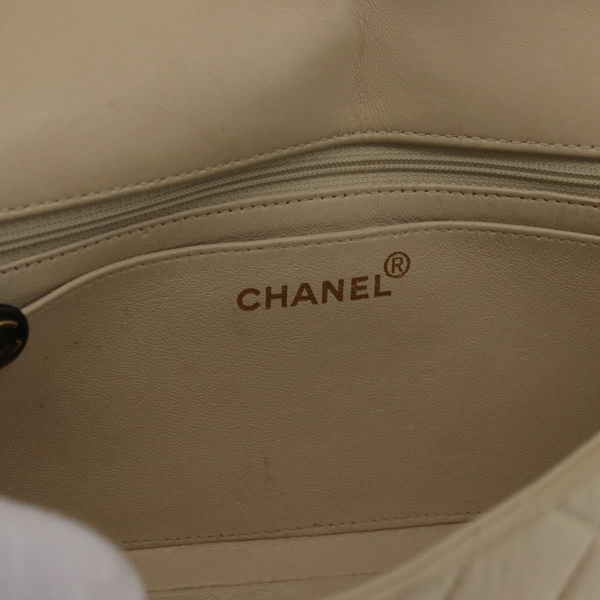 CHANEL Matelasse 25 Pla Chain Shoulder Bag Lamb Skin Ivory CC Auth YKZ833A