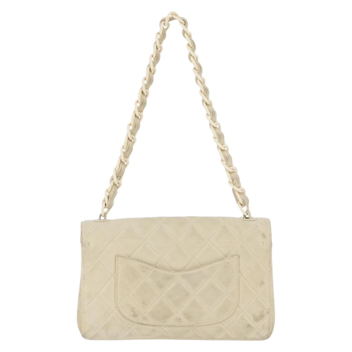 CHANEL Matelasse 25 Pla Chain Shoulder Bag Lamb Skin Ivory CC Auth YKZ833A