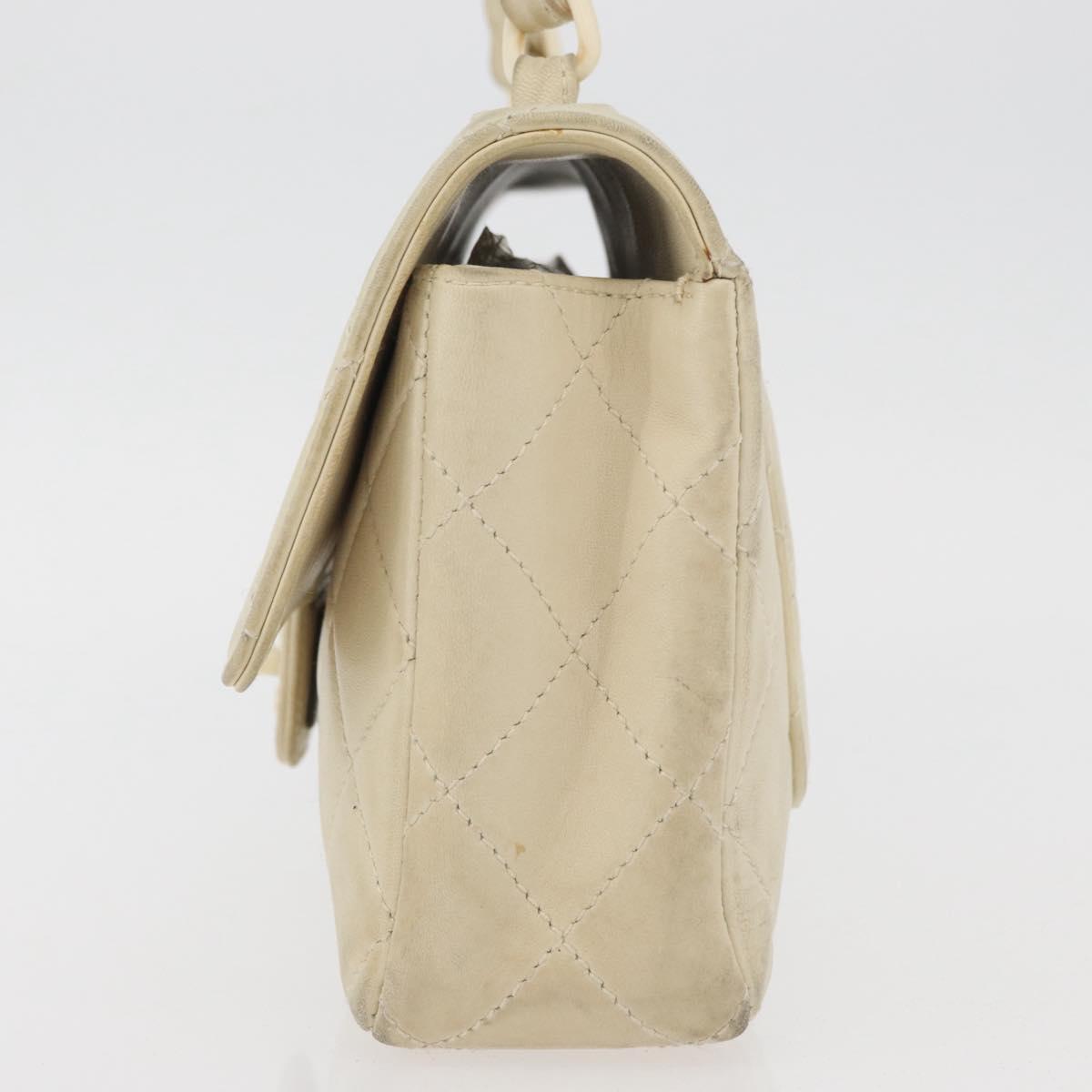 CHANEL Matelasse 25 Pla Chain Shoulder Bag Lamb Skin Ivory CC Auth YKZ833A