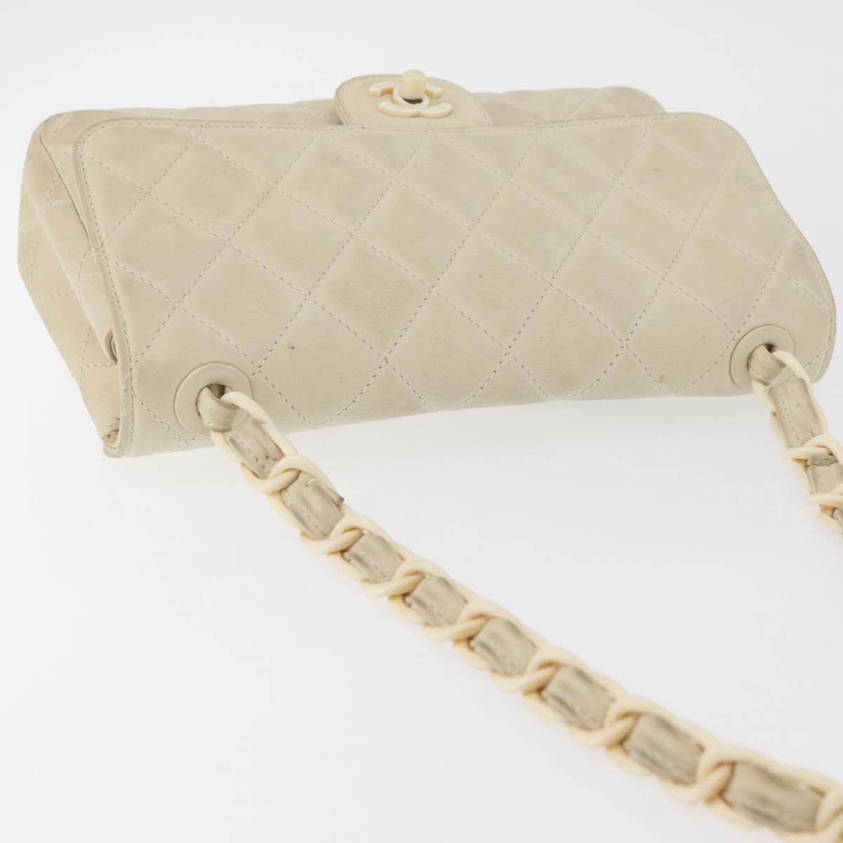 CHANEL Matelasse 25 Pla Chain Shoulder Bag Lamb Skin Ivory CC Auth YKZ833A