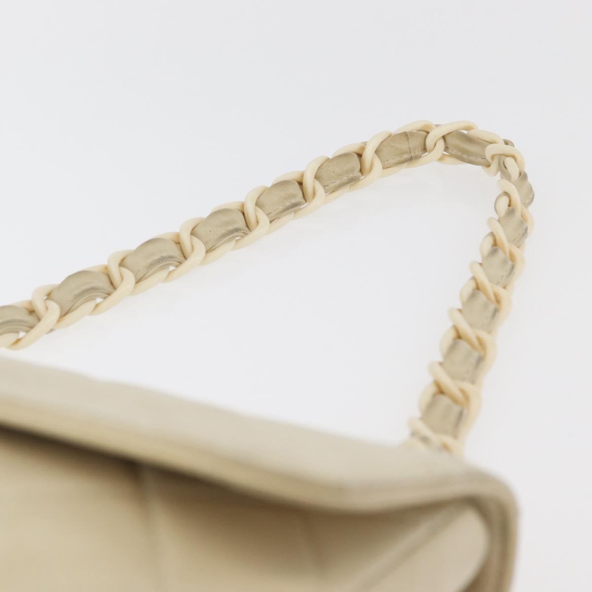 CHANEL Matelasse 25 Pla Chain Shoulder Bag Lamb Skin Ivory CC Auth YKZ833A