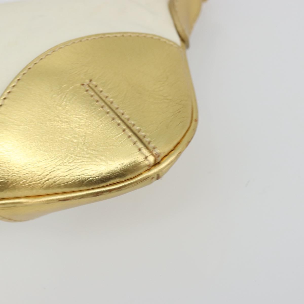 PRADA Chain Shoulder Bag Nylon White Gold Auth YKZ849A