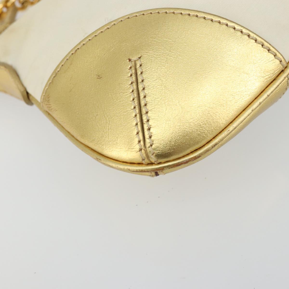 PRADA Chain Shoulder Bag Nylon White Gold Auth YKZ849A
