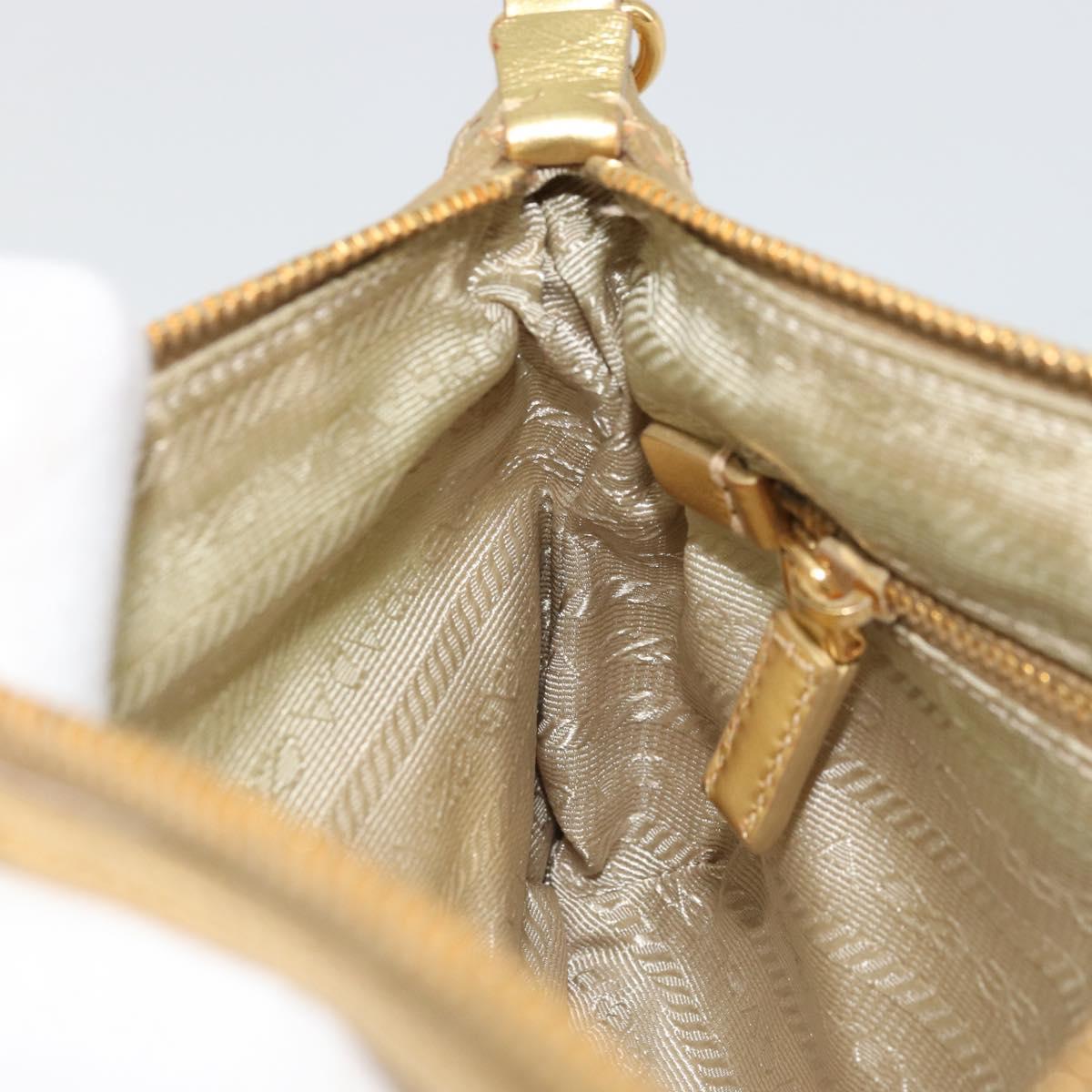 PRADA Chain Shoulder Bag Nylon White Gold Auth YKZ849A