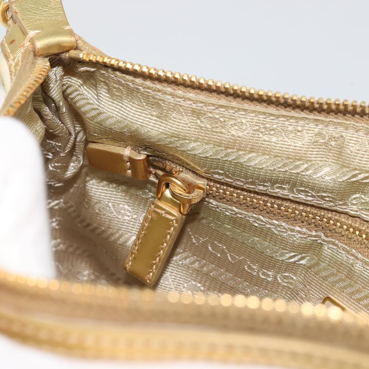 PRADA Chain Shoulder Bag Nylon White Gold Auth YKZ849A