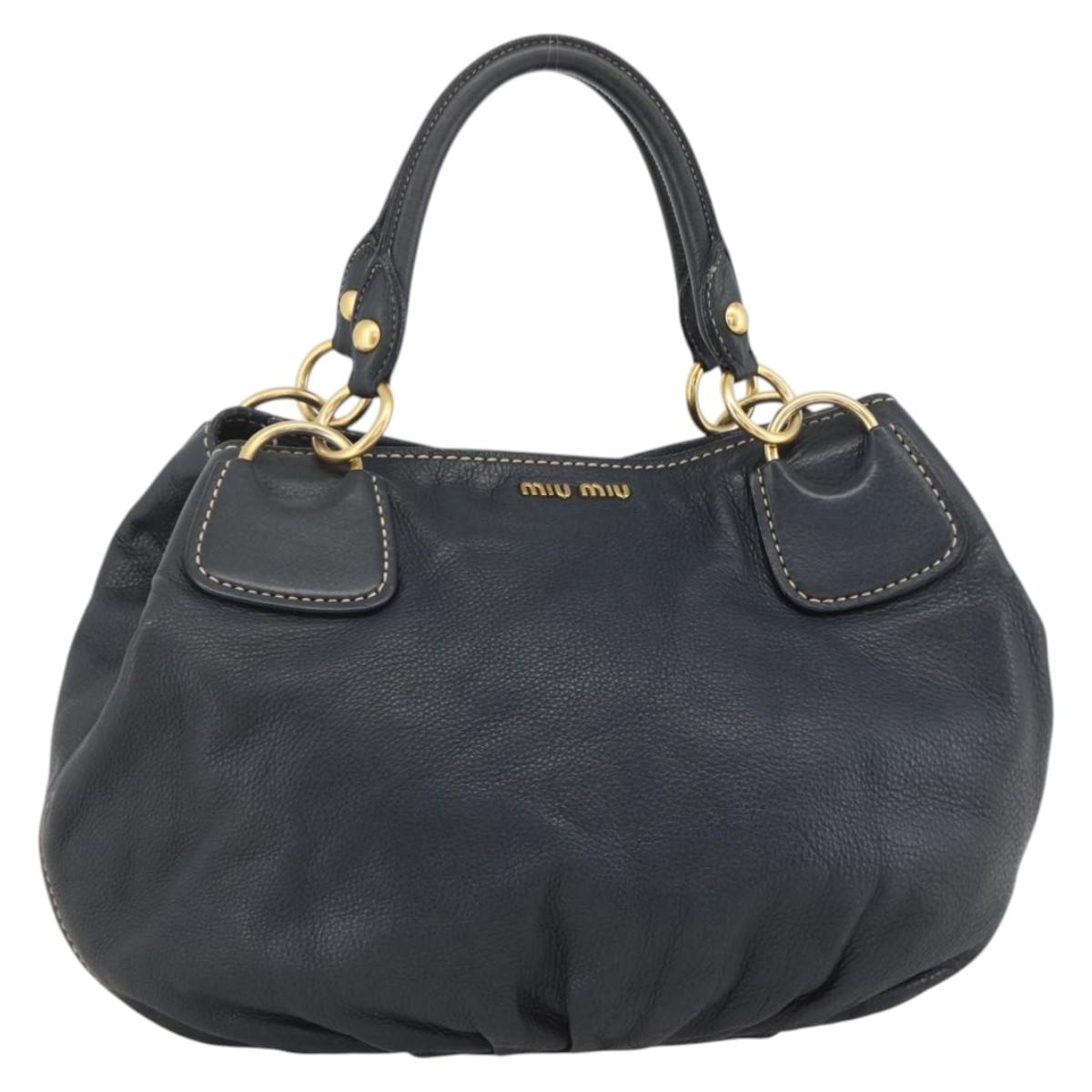 Miu Miu Hand Bag Leather Navy Gold Auth YKZ870A