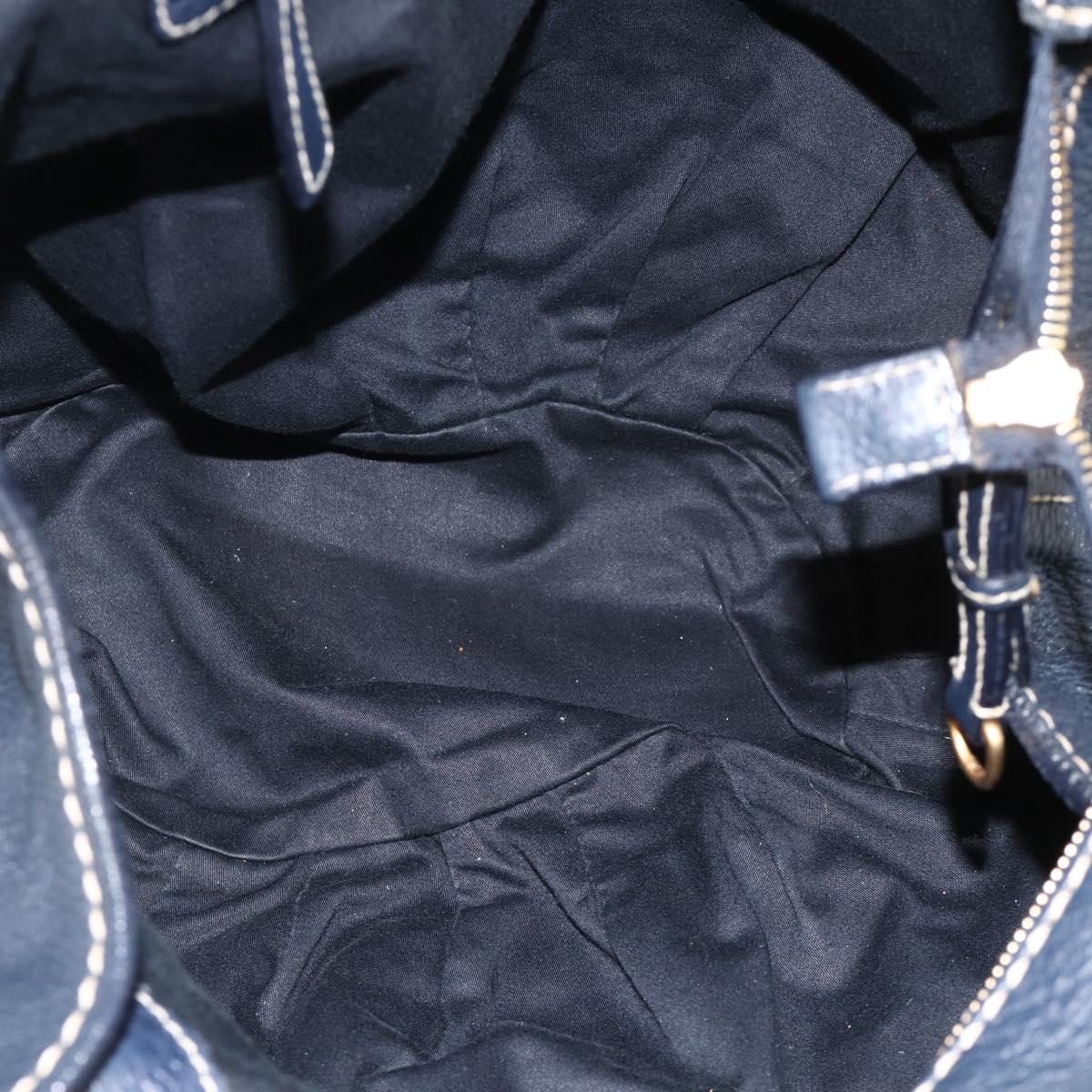 Miu Miu Hand Bag Leather Navy Gold Auth YKZ870A