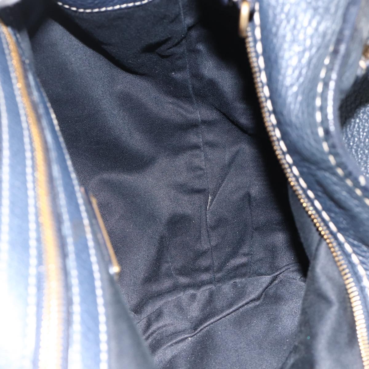 Miu Miu Hand Bag Leather Navy Gold Auth YKZ870A