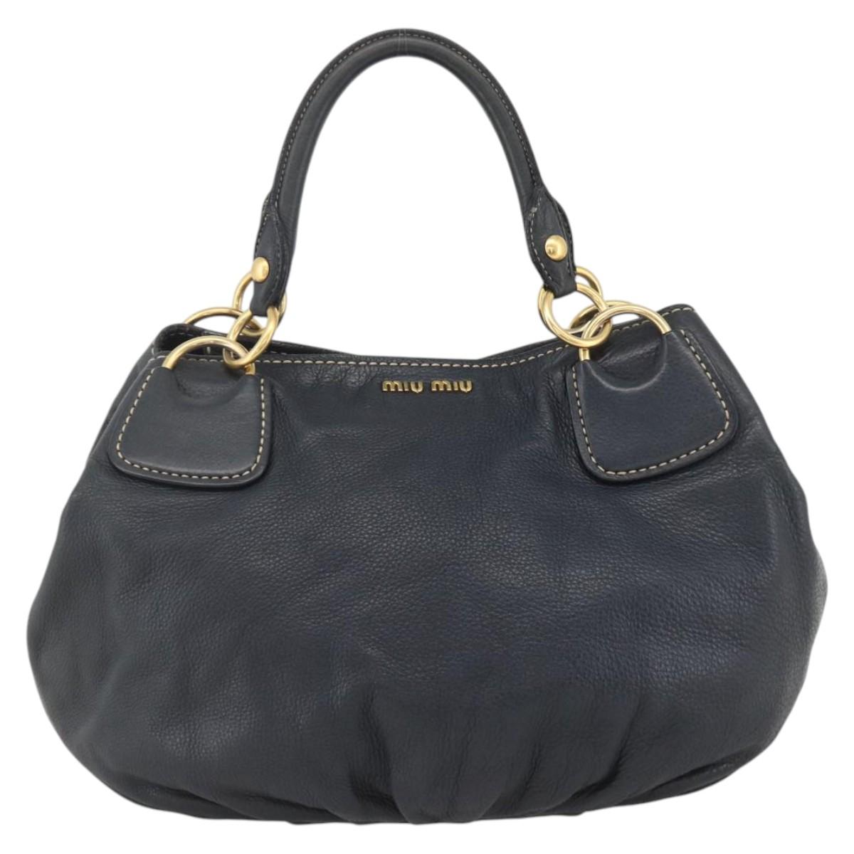 Miu Miu Hand Bag Leather Navy Gold Auth YKZ870A
