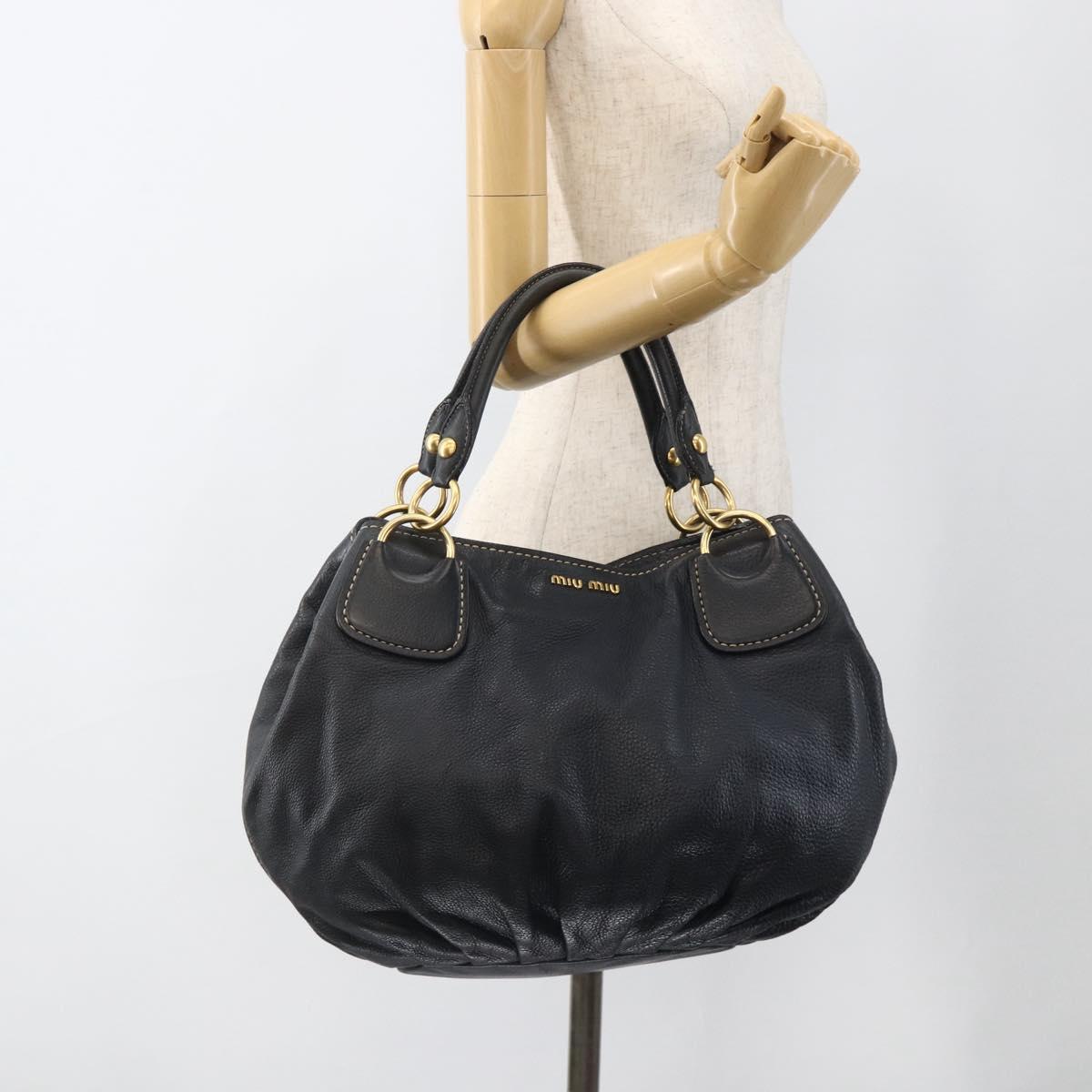 Miu Miu Hand Bag Leather Navy Gold Auth YKZ870A