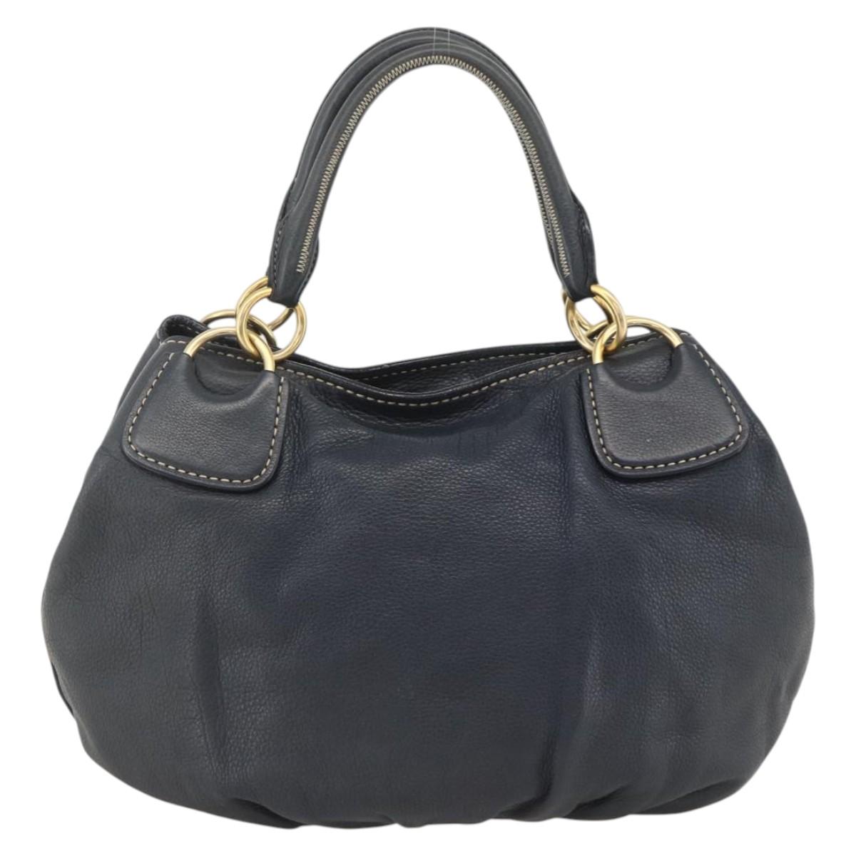 Miu Miu Hand Bag Leather Navy Gold Auth YKZ870A