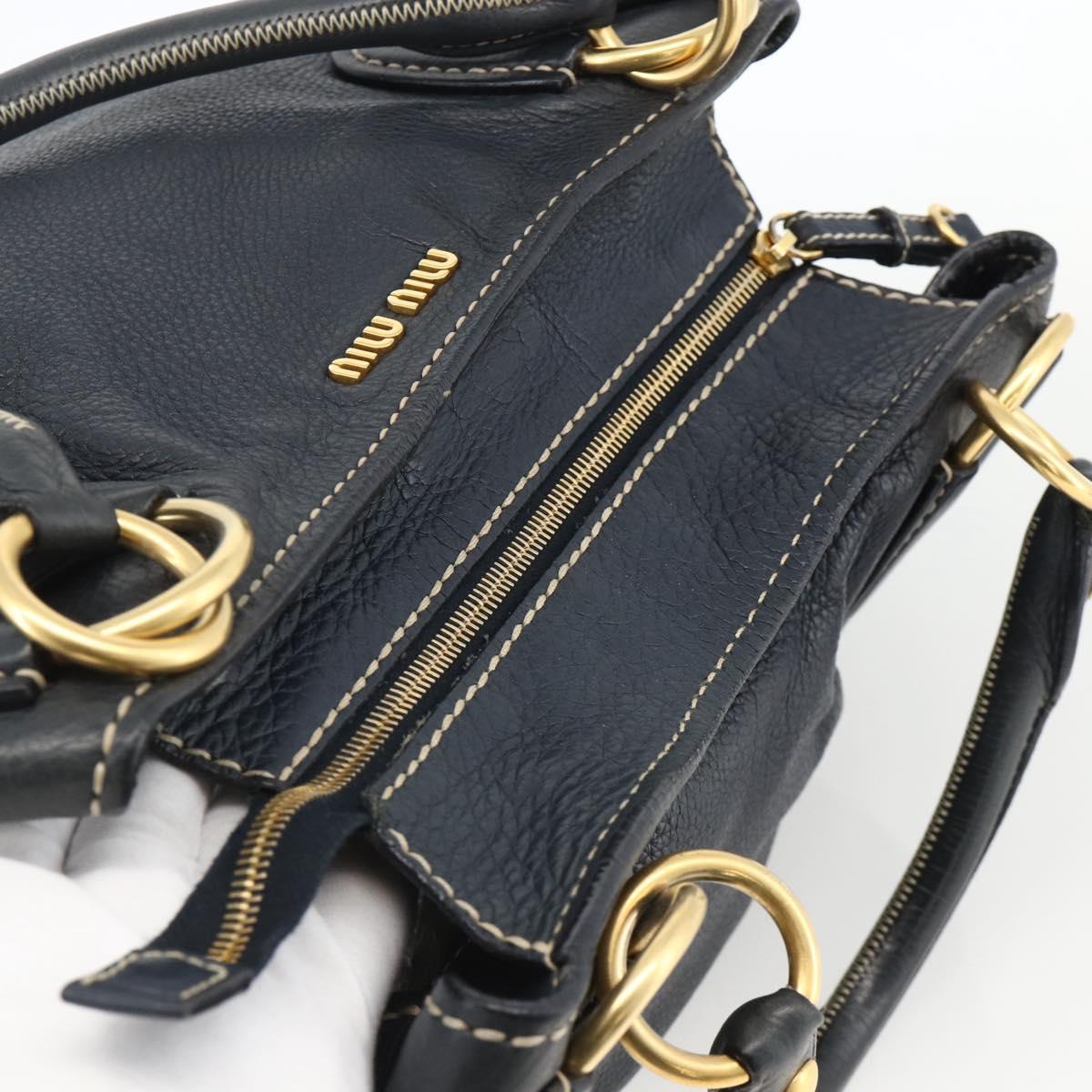 Miu Miu Hand Bag Leather Navy Gold Auth YKZ870A