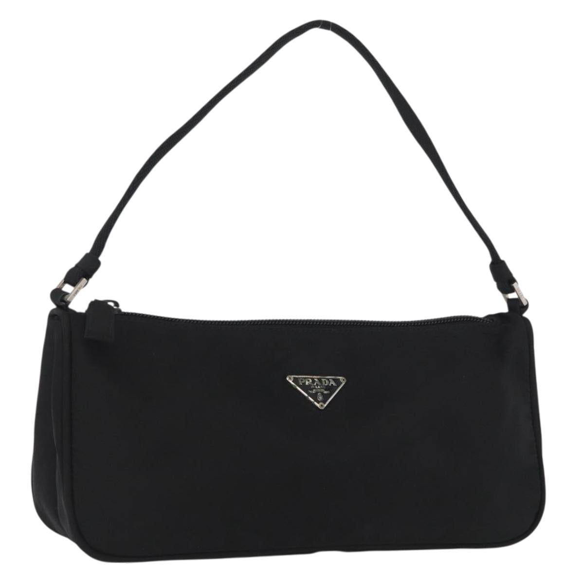 PRADA Accessory Pouch Nylon Black Silver Auth YKZ871A