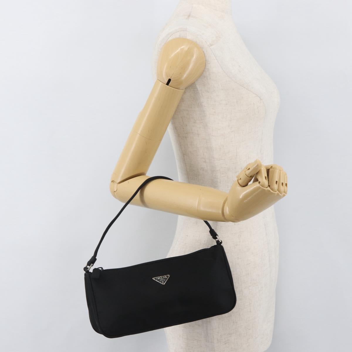 PRADA Accessory Pouch Nylon Black Silver Auth YKZ871A