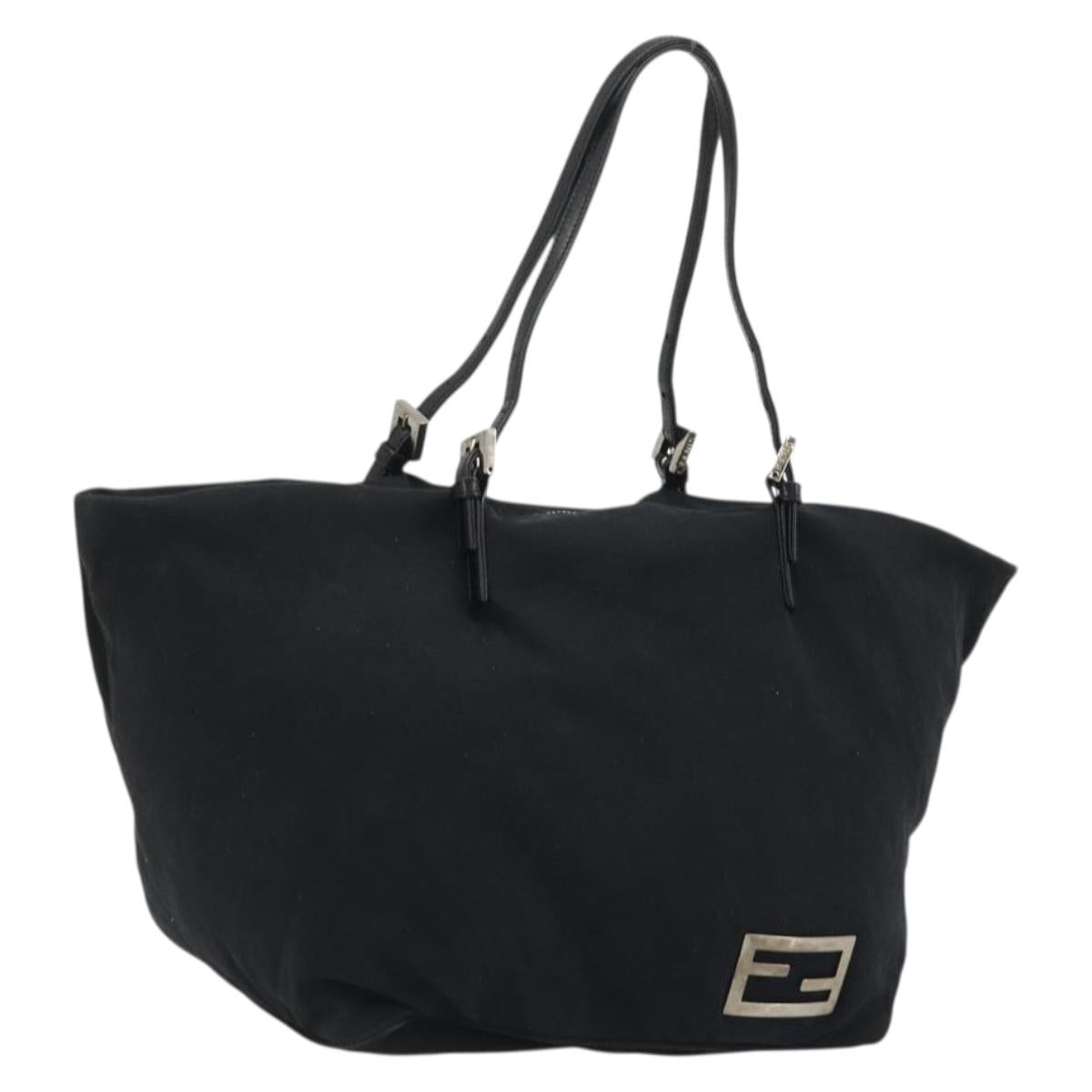 FENDI Tote Bag Nylon Black Silver Auth YKZ893