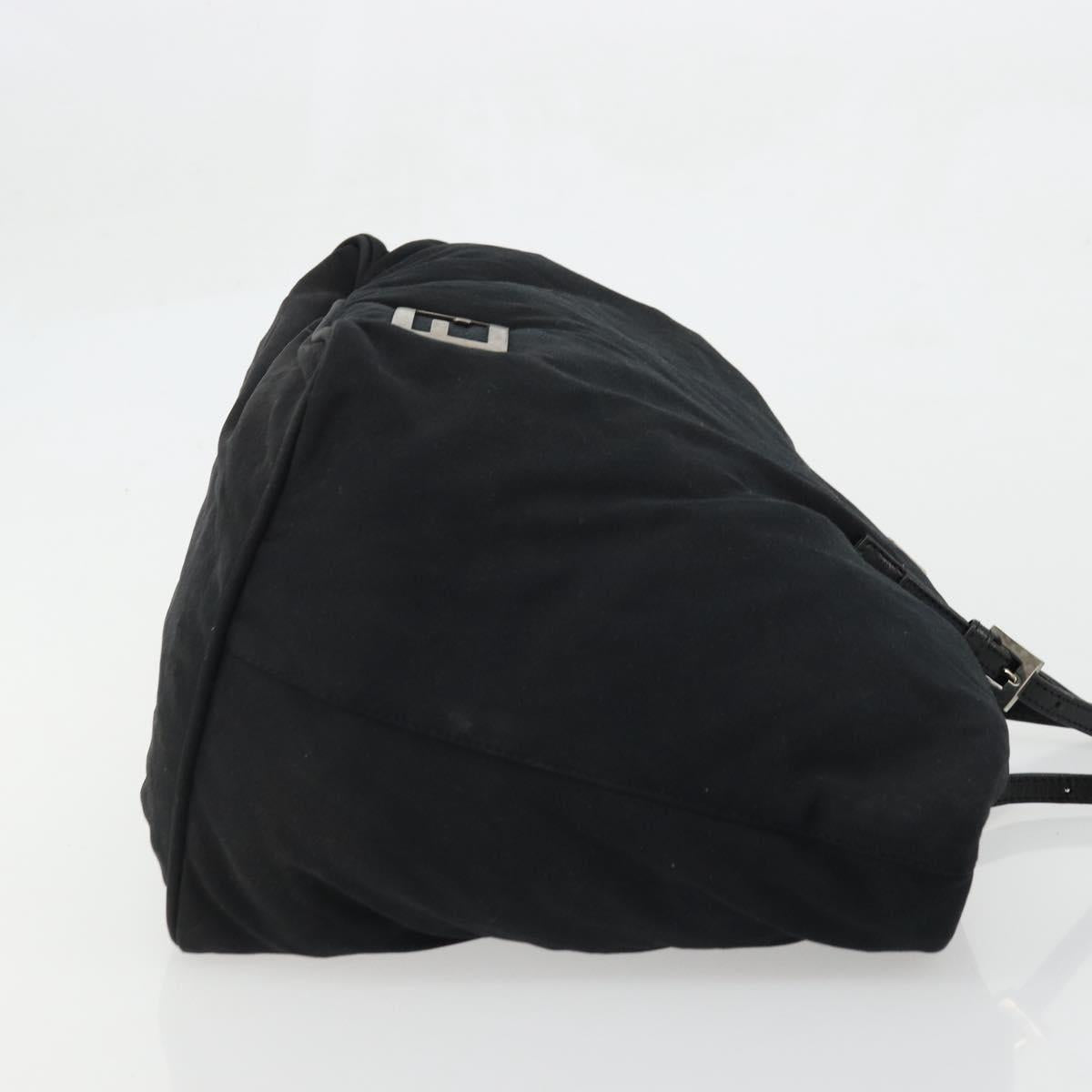 FENDI Tote Bag Nylon Black Silver Auth YKZ893