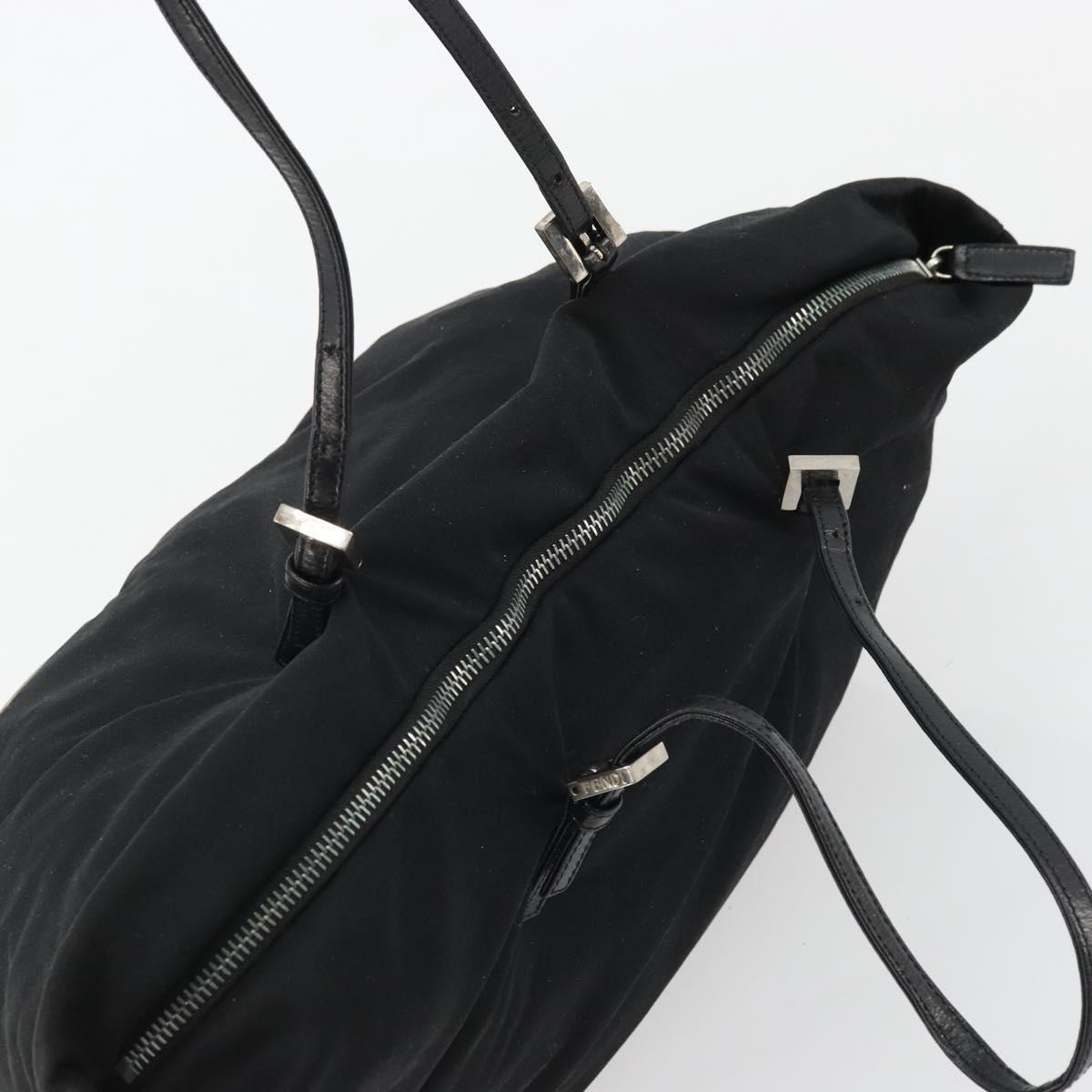 FENDI Tote Bag Nylon Black Silver Auth YKZ893