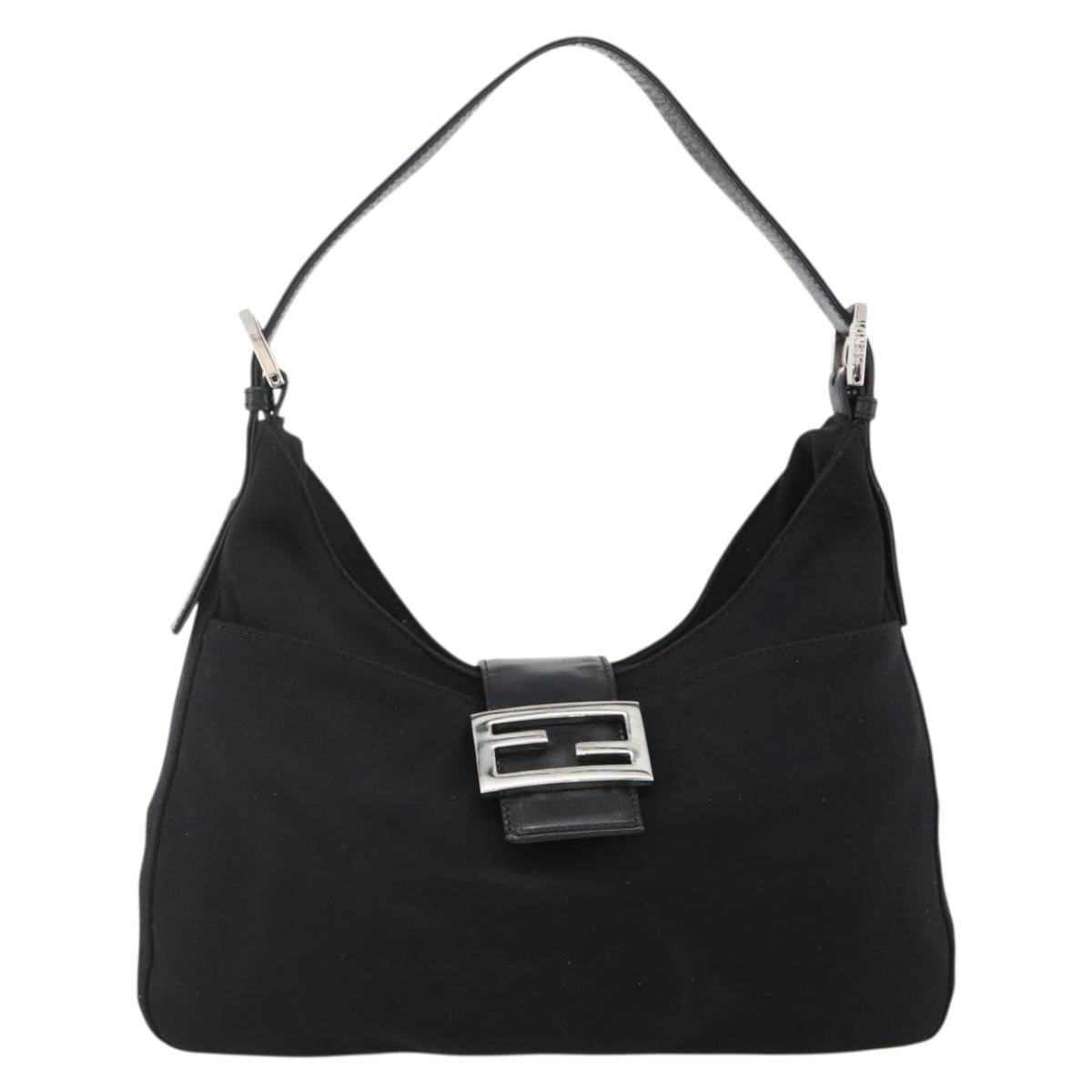 FENDI Mamma Baguette Shoulder Bag Nylon Black Silver Auth YKZ897