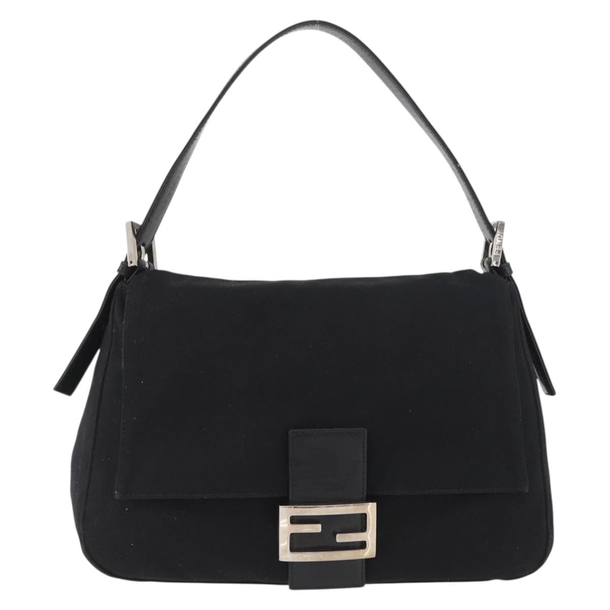 FENDI Mamma Baguette Shoulder Bag Nylon Black Silver Auth YKZ900