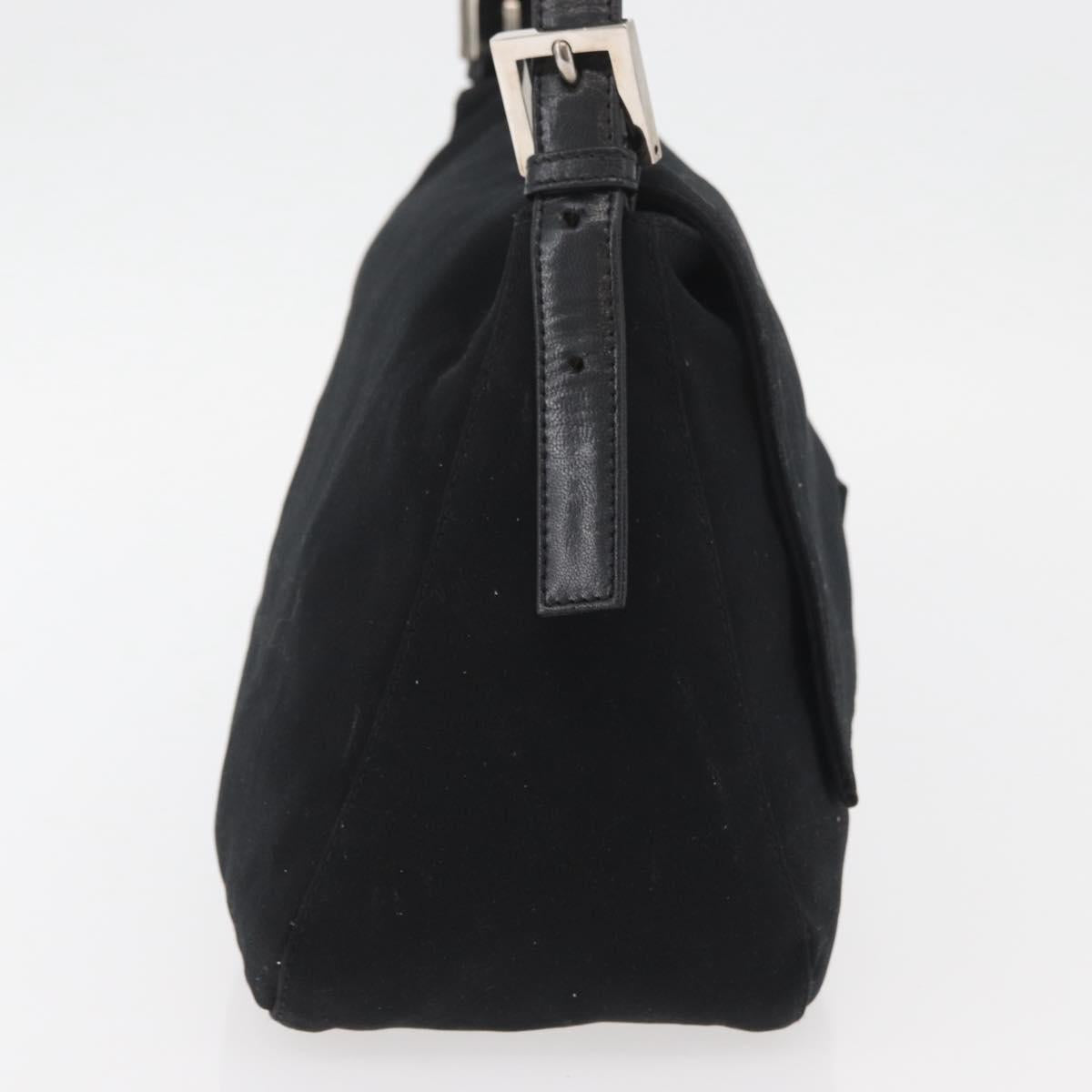 FENDI Mamma Baguette Shoulder Bag Nylon Black Silver Auth YKZ900