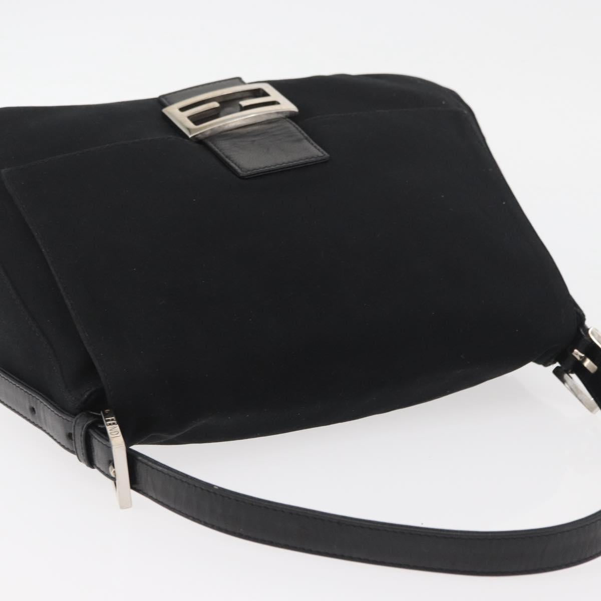 FENDI Mamma Baguette Shoulder Bag Nylon Black Silver Auth YKZ900