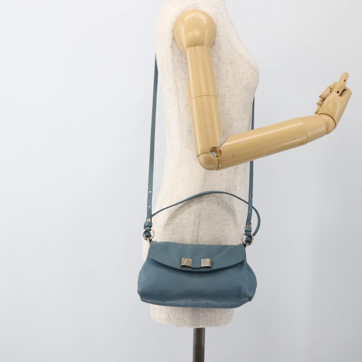 Chloe Lily Shoulder Bag Leather 2way Light Blue Silver Auth YKZ910A