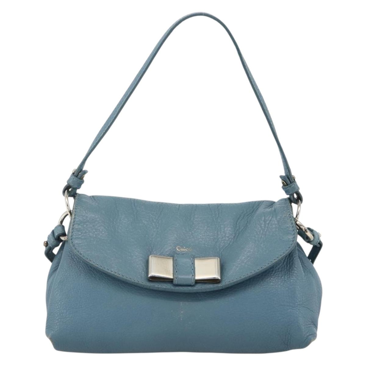 Chloe Lily Shoulder Bag Leather 2way Light Blue Silver Auth YKZ910A