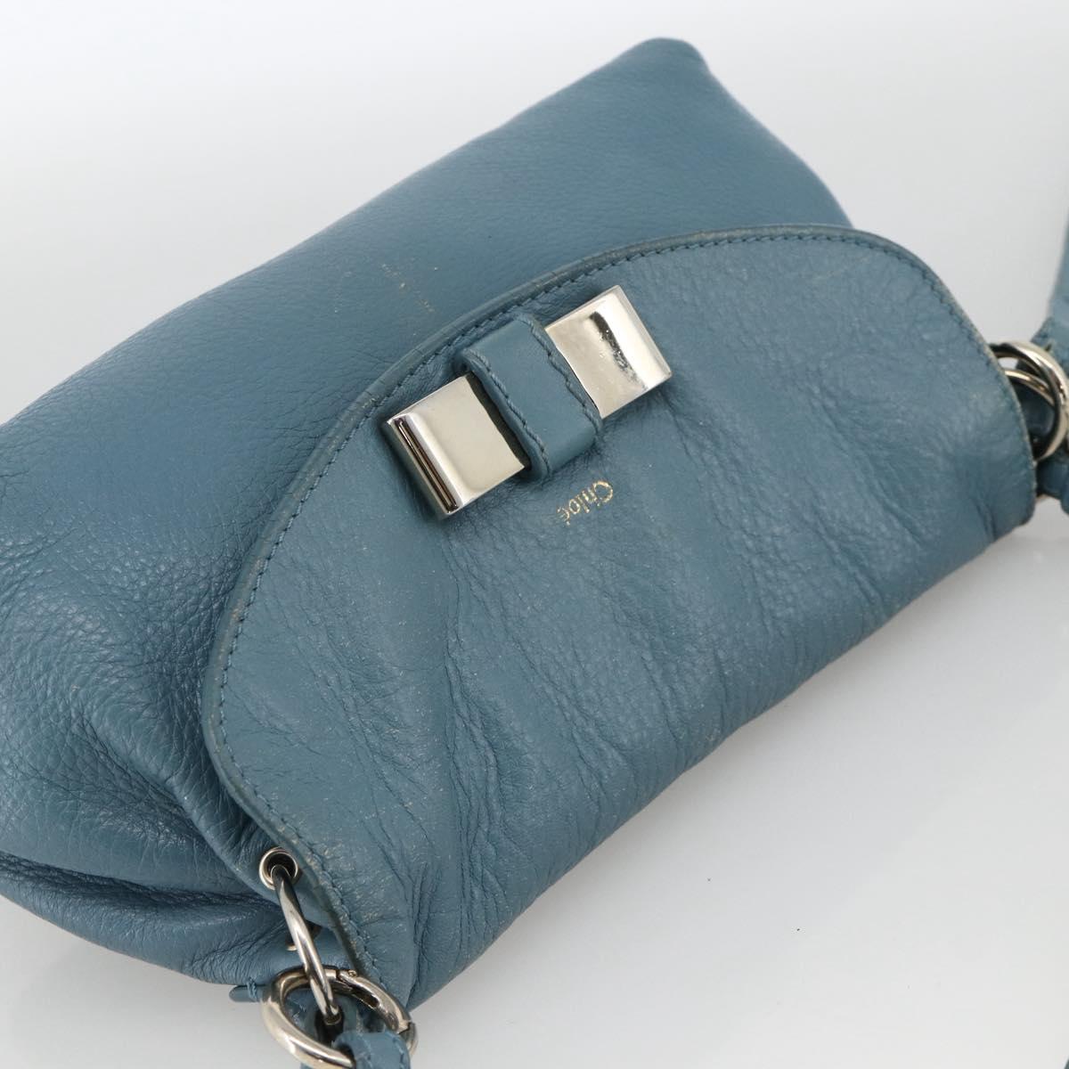 Chloe Lily Shoulder Bag Leather 2way Light Blue Silver Auth YKZ910A