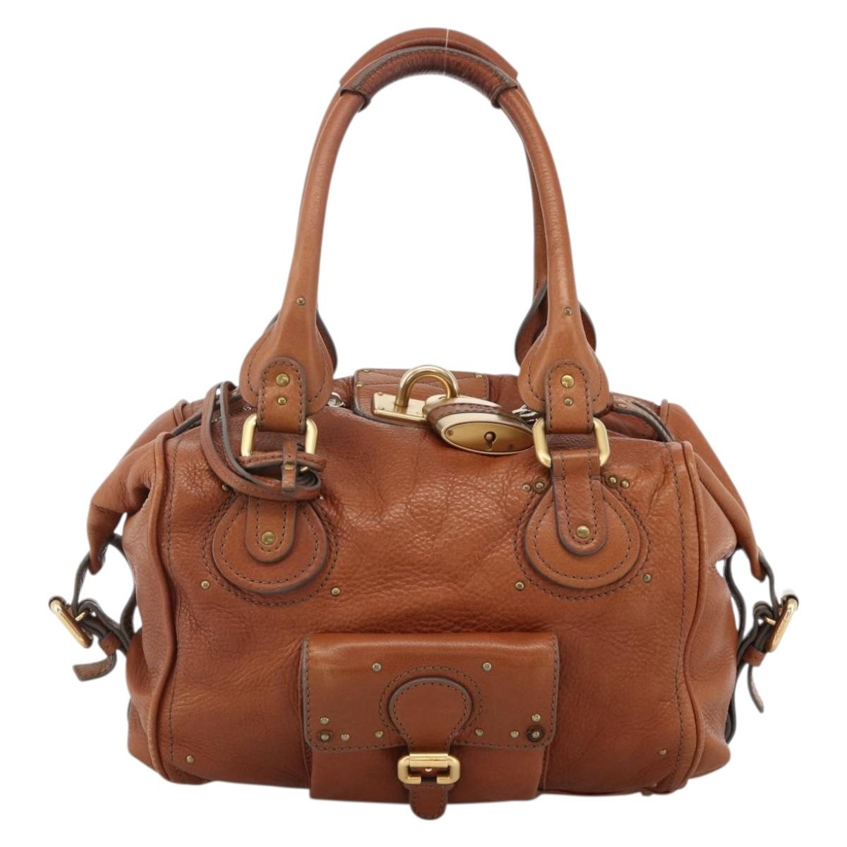 Chloe Paddington Hand Bag Leather Brown Gold Silver Auth YKZ912A