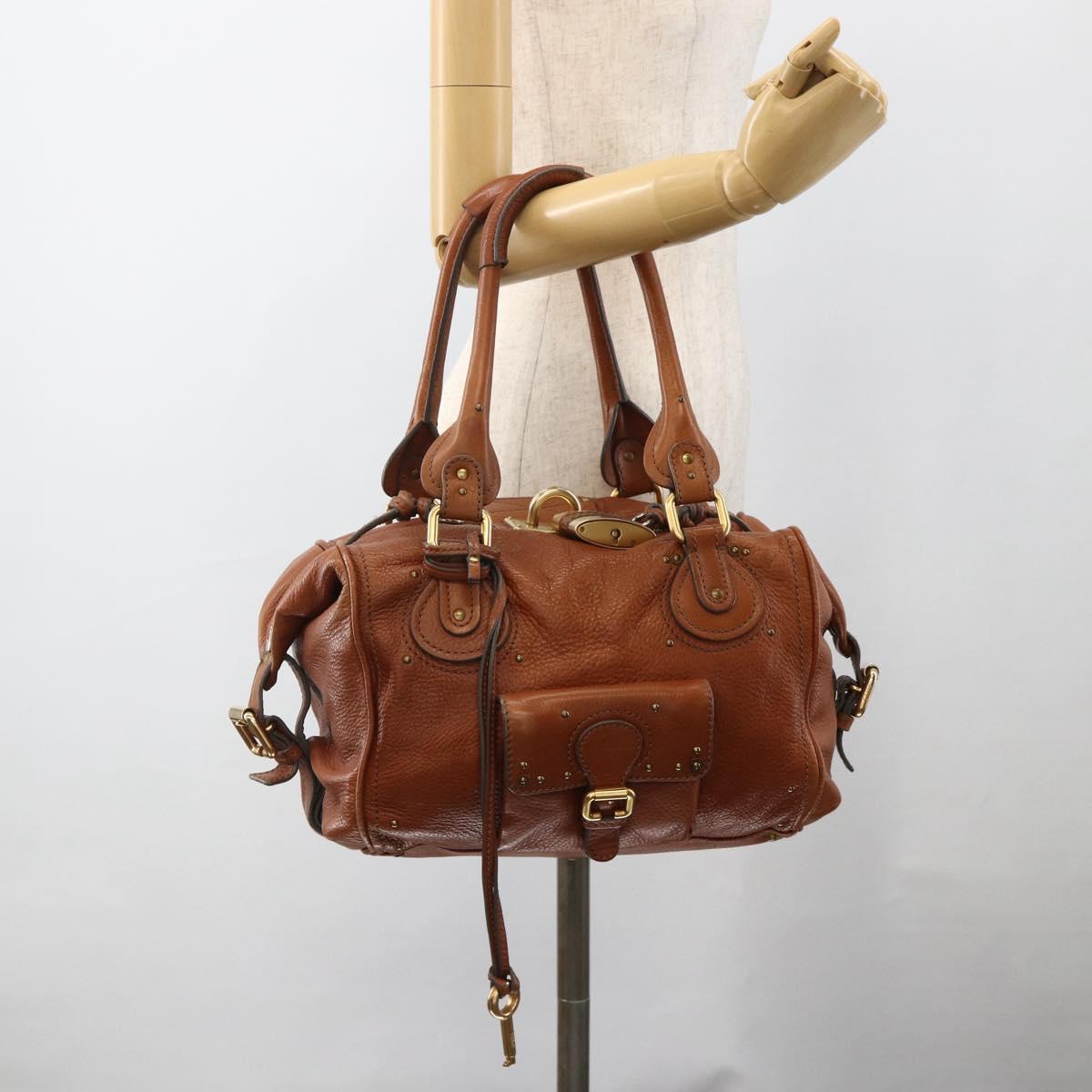 Chloe Paddington Hand Bag Leather Brown Gold Silver Auth YKZ912A