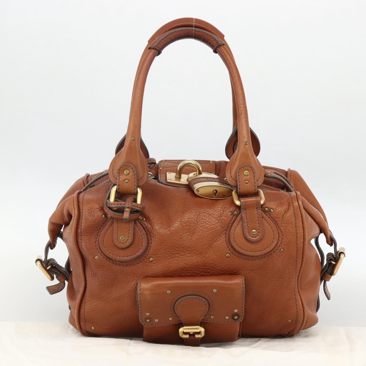 Chloe Paddington Hand Bag Leather Brown Gold Silver Auth YKZ912A