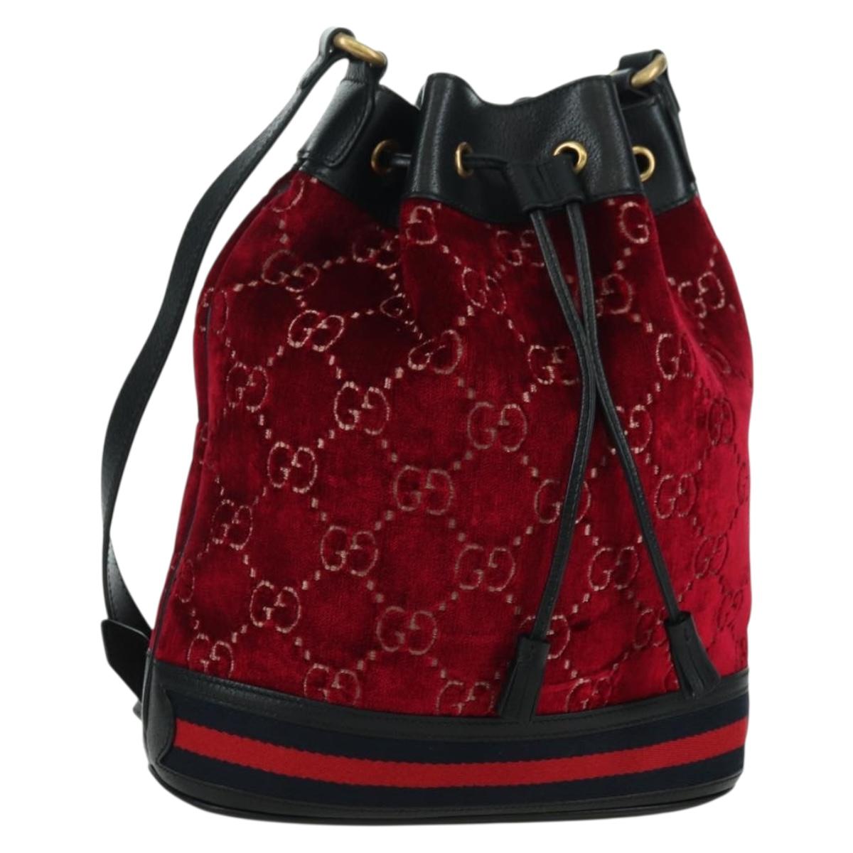 GUCCI GG Velvet Sherry Line Bucket bag Shoulder Bag Red Gold 574960 Auth YKZ922M
