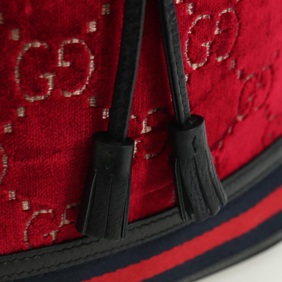 GUCCI GG Velvet Sherry Line Bucket bag Shoulder Bag Red Gold 574960 Auth YKZ922M