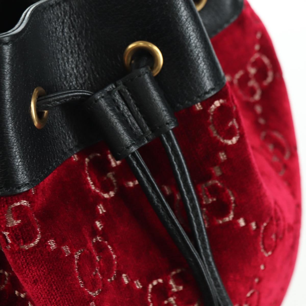 GUCCI GG Velvet Sherry Line Bucket bag Shoulder Bag Red Gold 574960 Auth YKZ922M