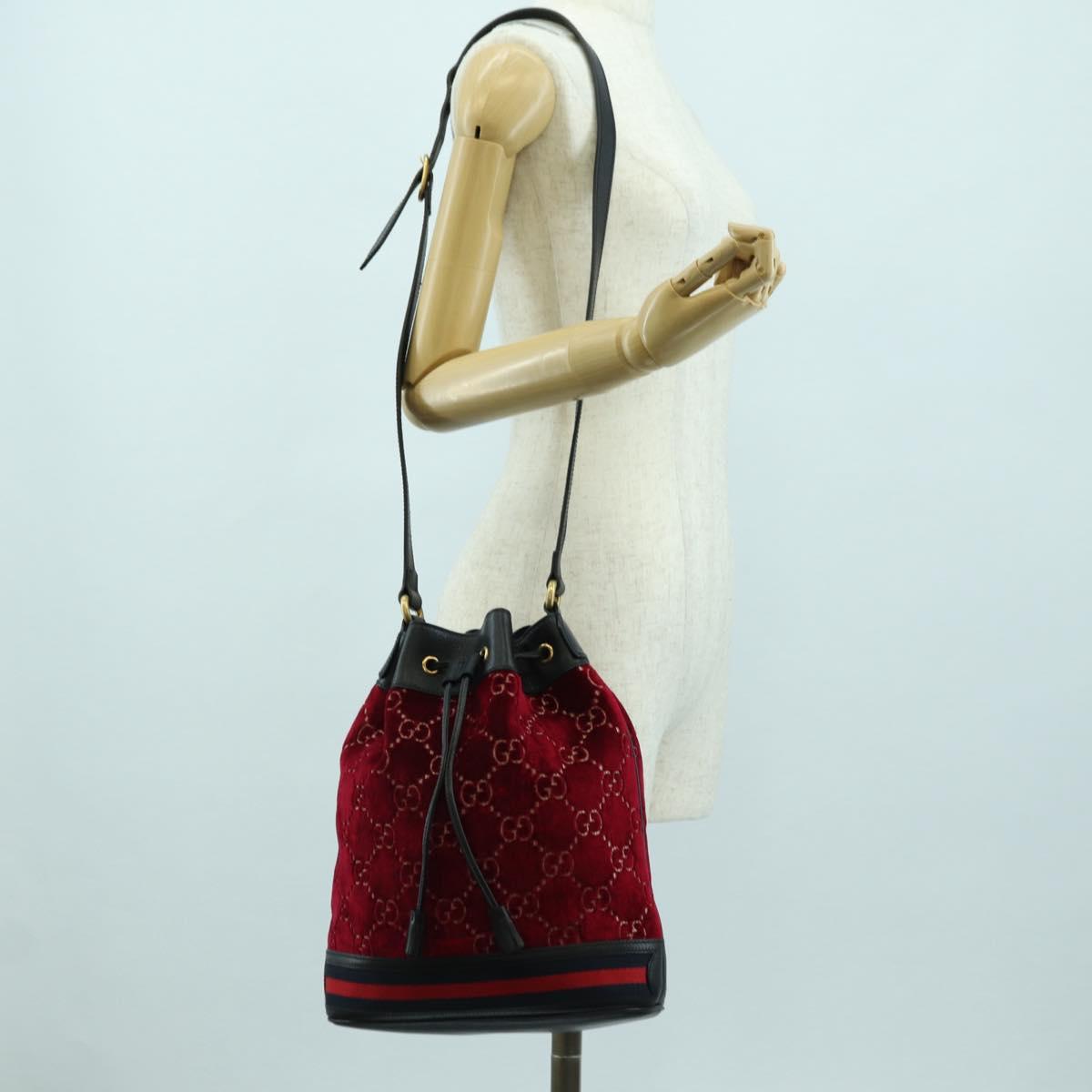 GUCCI GG Velvet Sherry Line Bucket bag Shoulder Bag Red Gold 574960 Auth YKZ922M