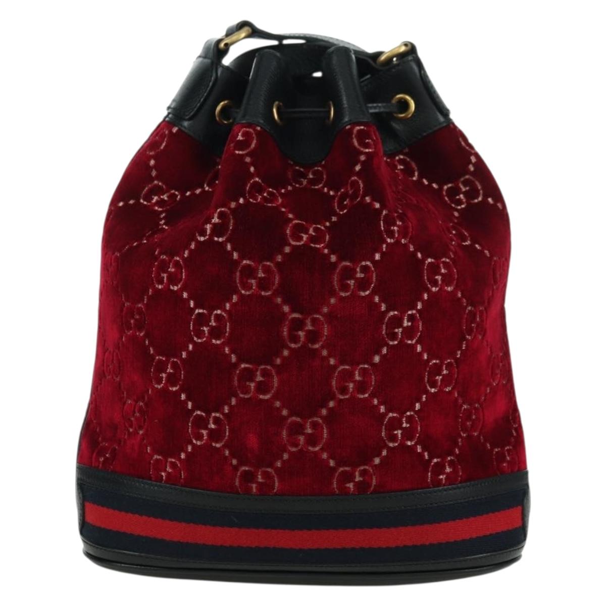 GUCCI GG Velvet Sherry Line Bucket bag Shoulder Bag Red Gold 574960 Auth YKZ922M