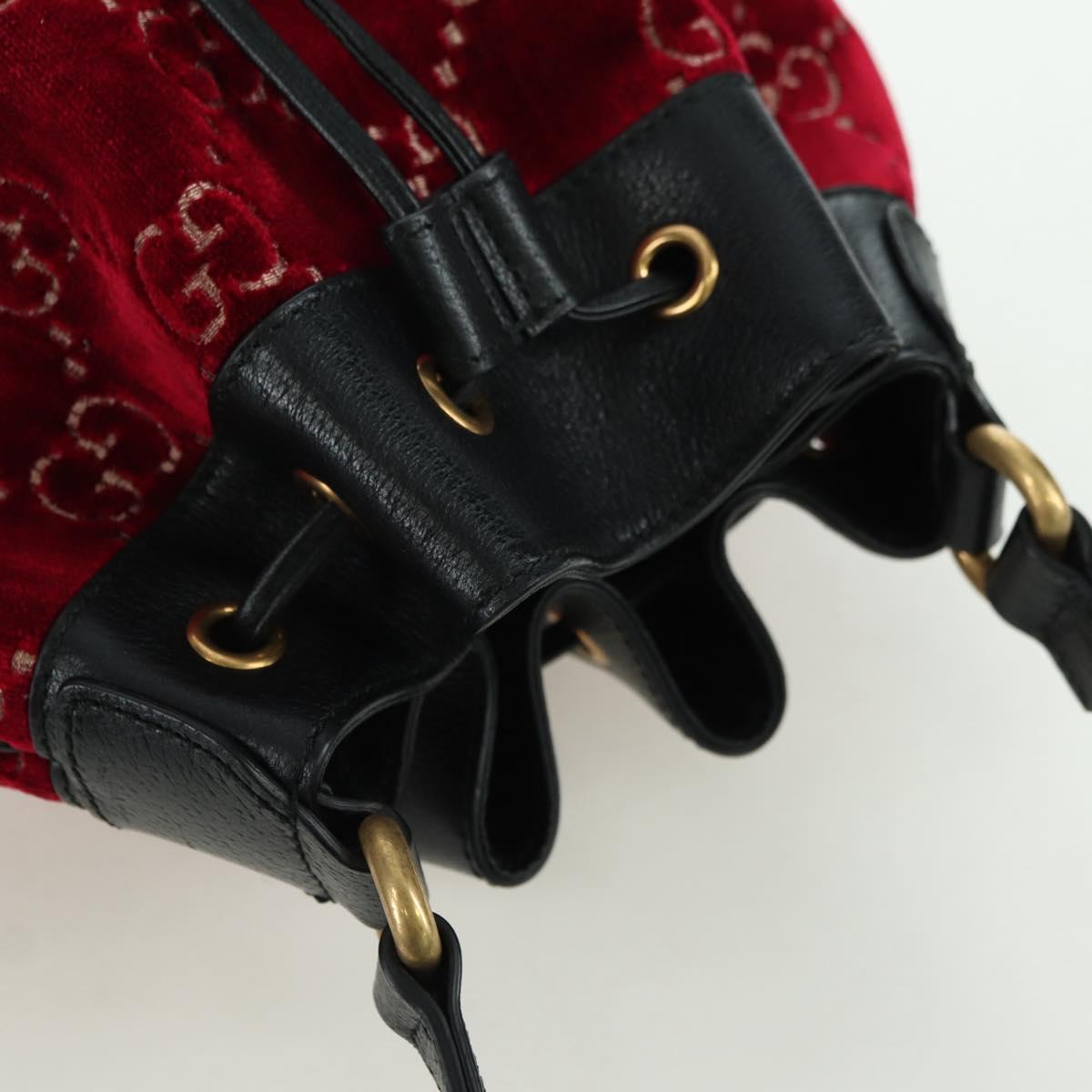 GUCCI GG Velvet Sherry Line Bucket bag Shoulder Bag Red Gold 574960 Auth YKZ922M