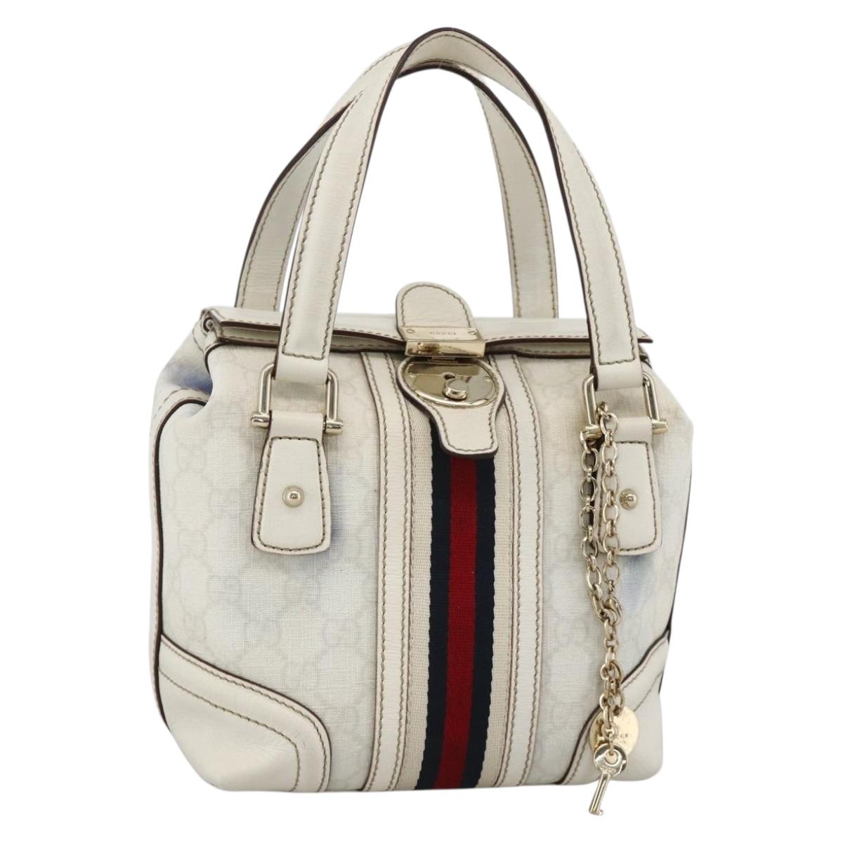 GUCCI GG Supreme Sherry Line Ophidia Hand Bag PVC White Gold 153028 Auth YKZ923