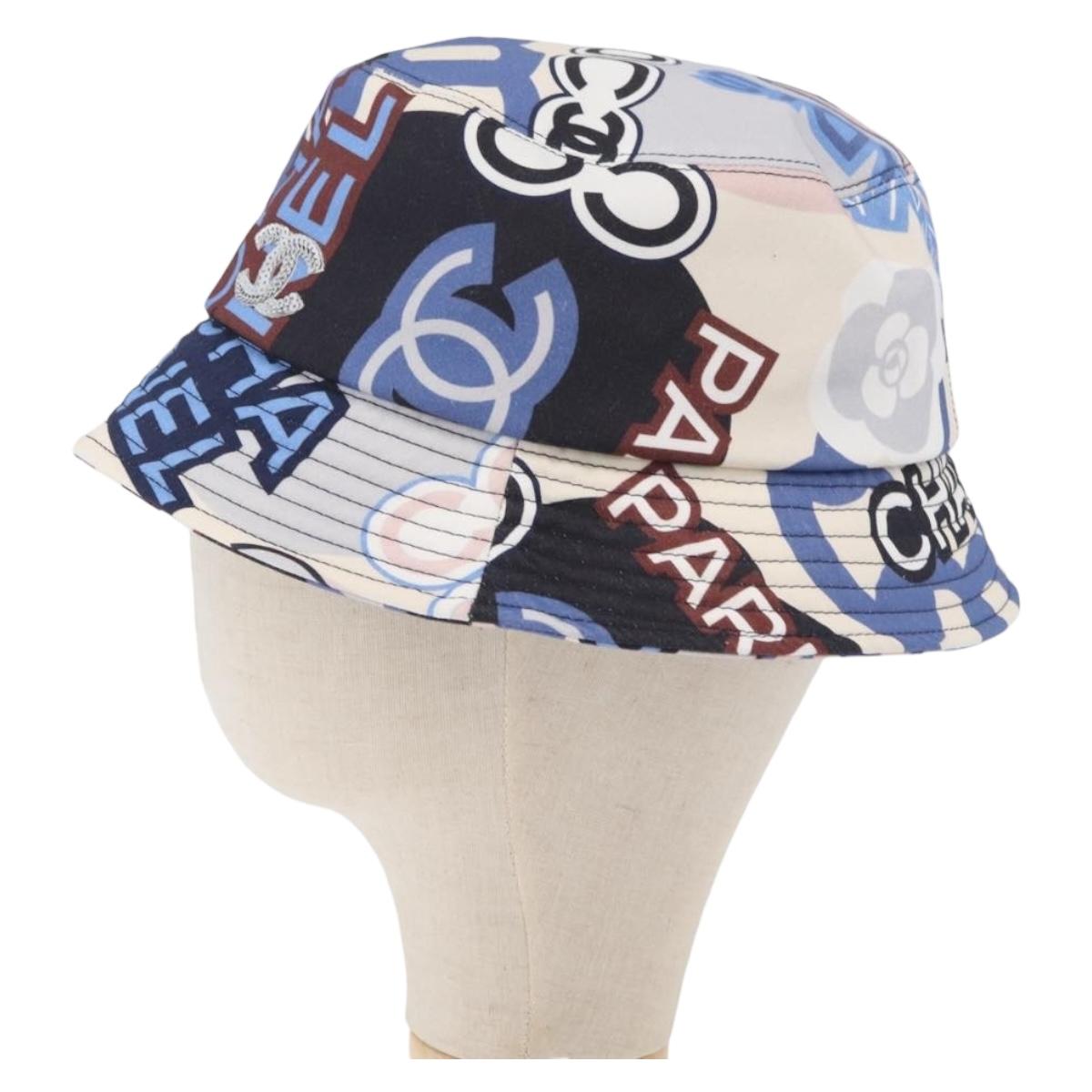 CHANEL Hat Cotton White CC Auth YKZ930M