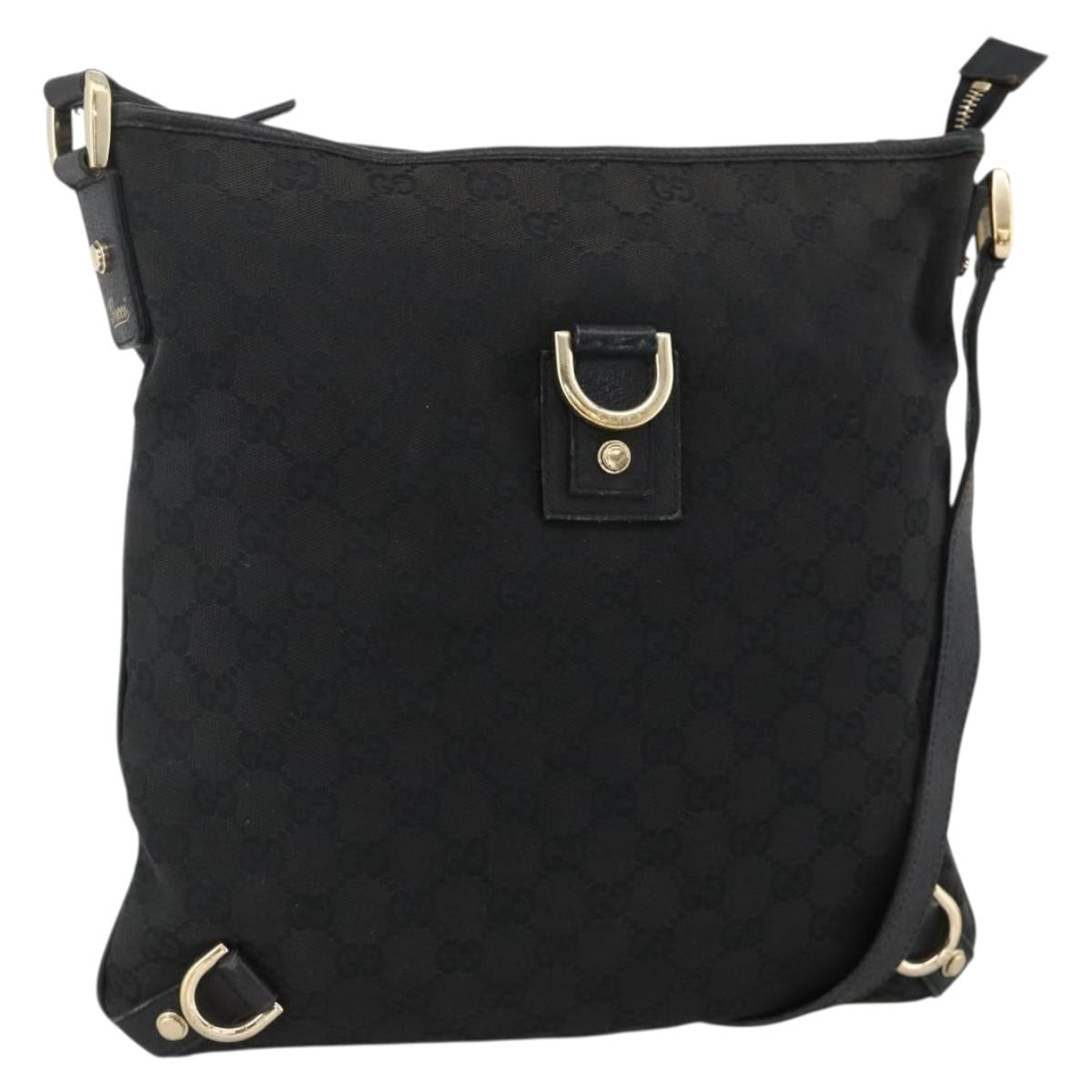 GUCCI GG Canvas Abbey Shoulder Bag Black Gold 131326 Auth YKZ949