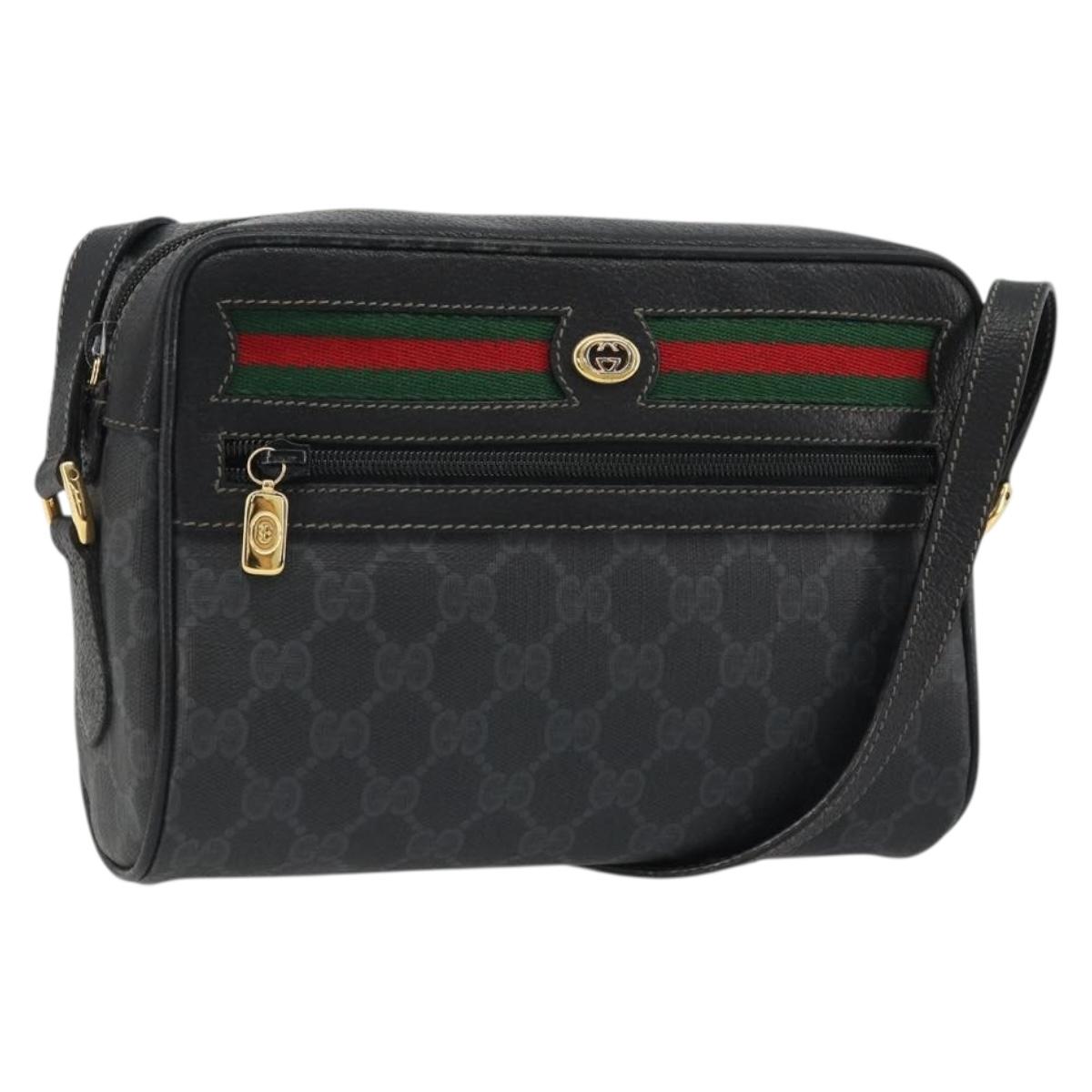 GUCCI GG Supreme Web Sherry Line Bag PVC Black Gold 119 02 087 Auth YKZ950